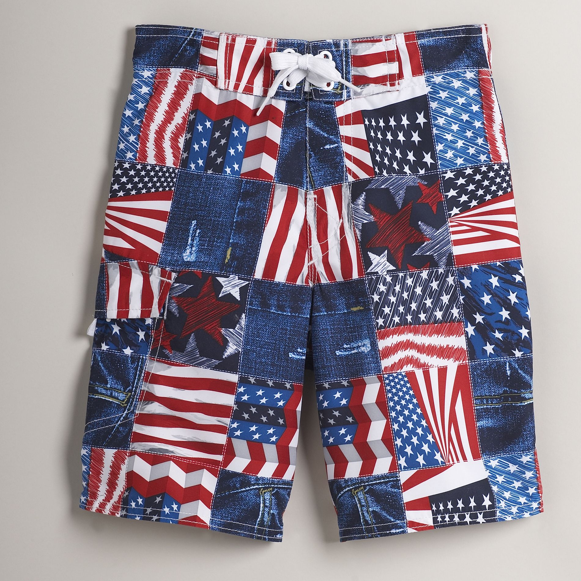 Joe Boxer Boy's Americana Patchwork One Pocket Swim Trunks