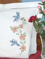 Jack Dempsey Stamped Pillowcases With White Perle Edge 2/Pkg-Birds