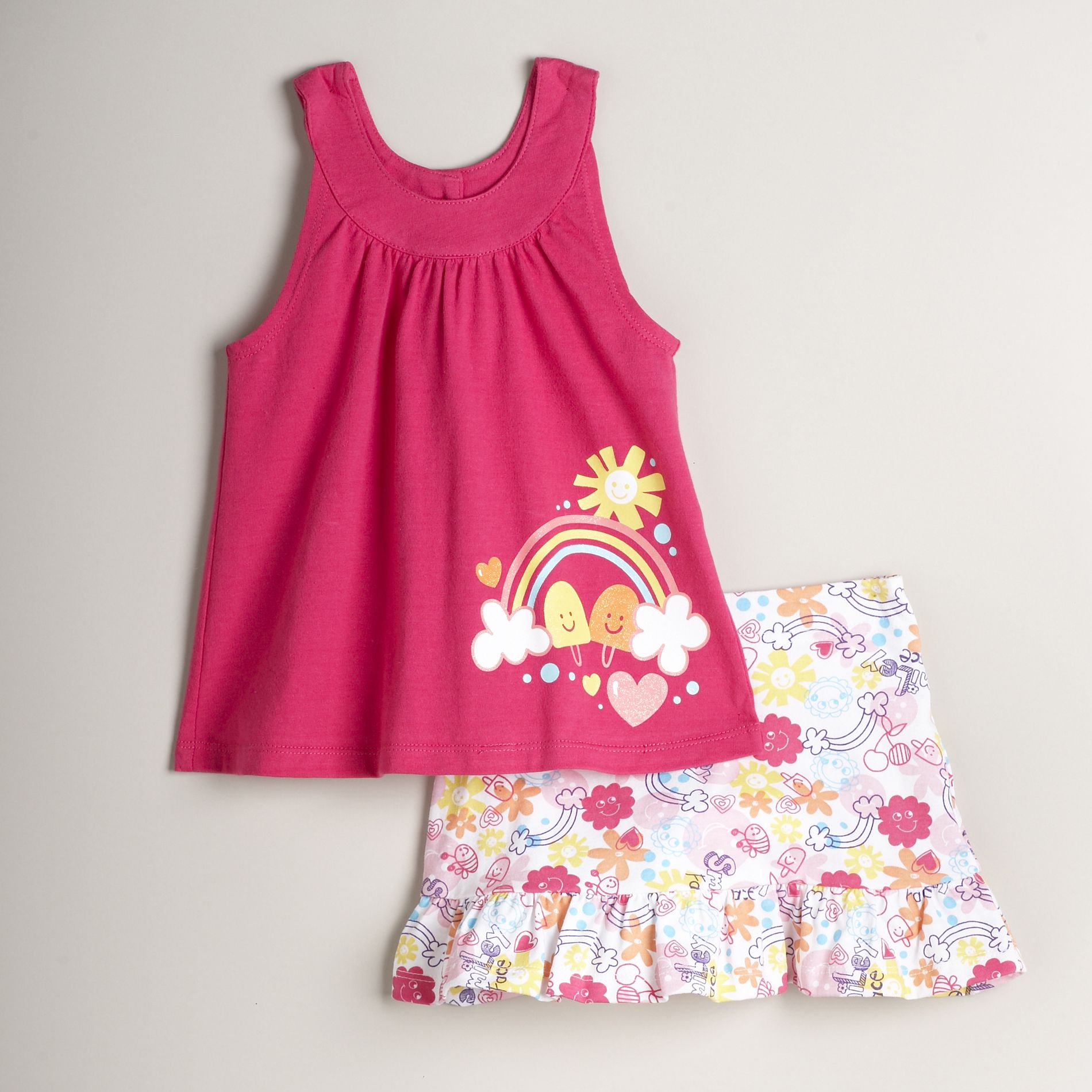 WonderKids Infant Girl&#39;s 2&#45;Piece Smiley Face Skirt Set