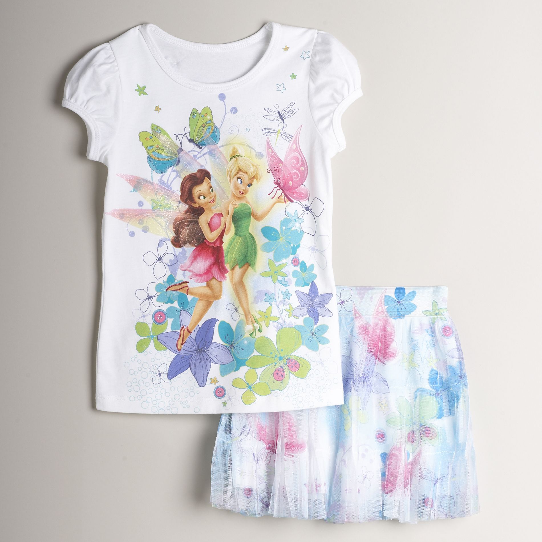 Disney Girl&#39;s 4-6x Puff Sleeve Screen Tee with Butterfly Print Sublimation Scooter