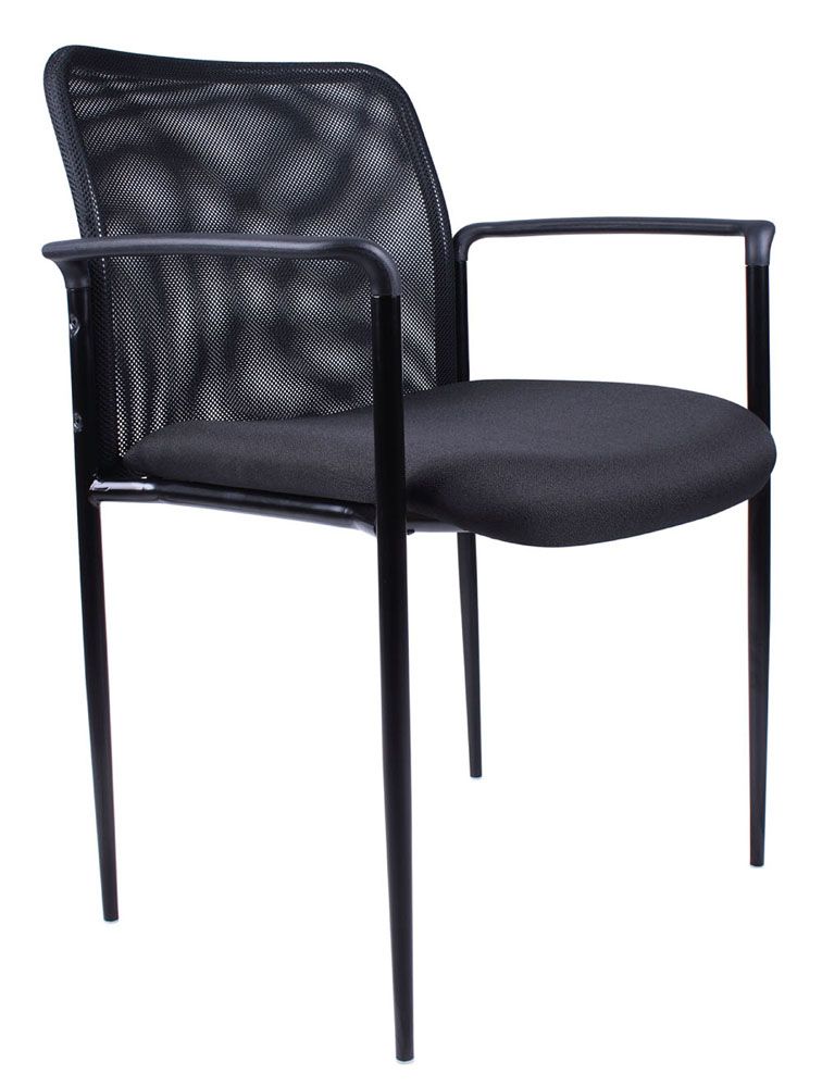 Boss Office Products MESH BACK AND CREPE SEAT STACKING W/ARM (BLACK)