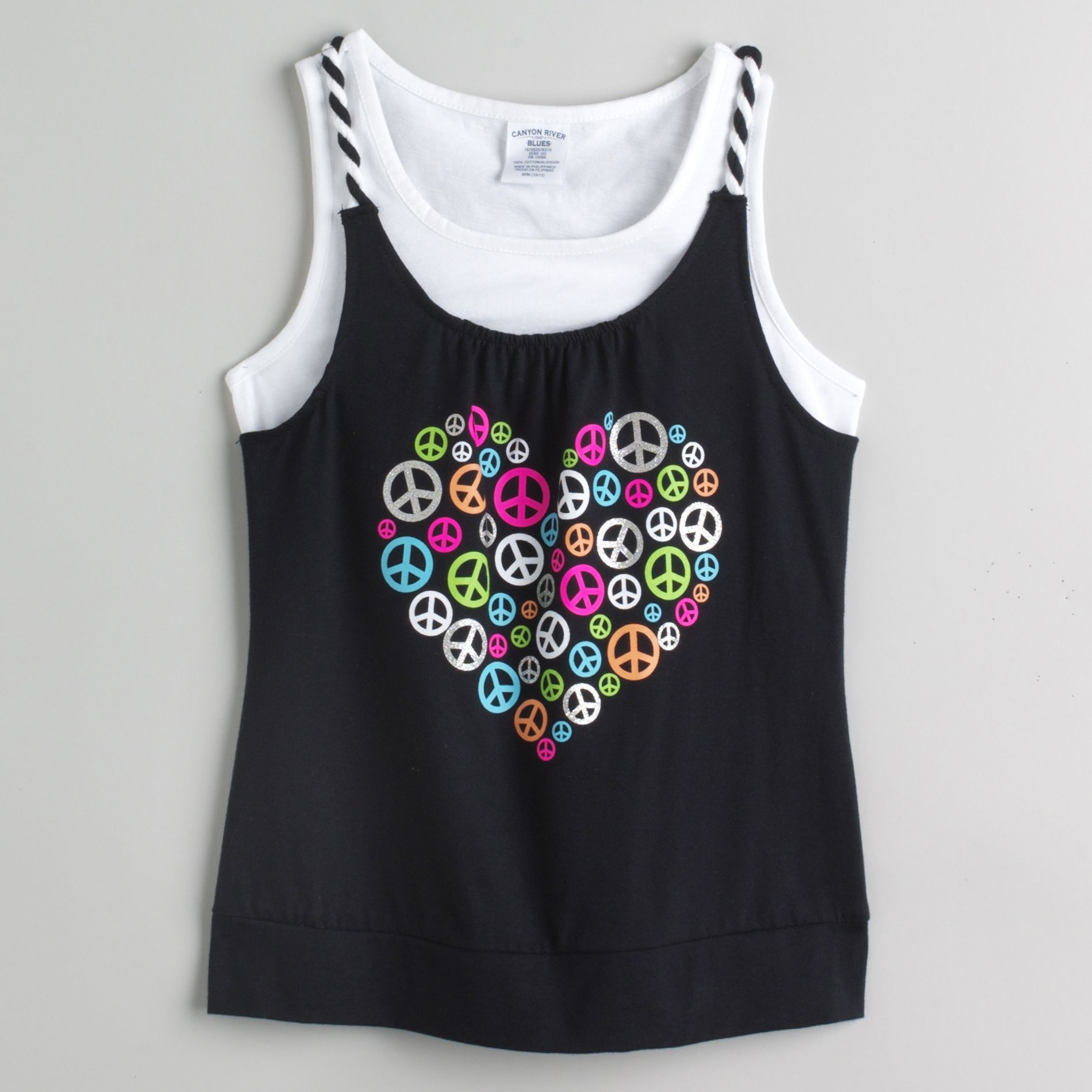 Canyon River Blues Girl&#39;s Plus Heart Peace Tank Top with Twist Straps