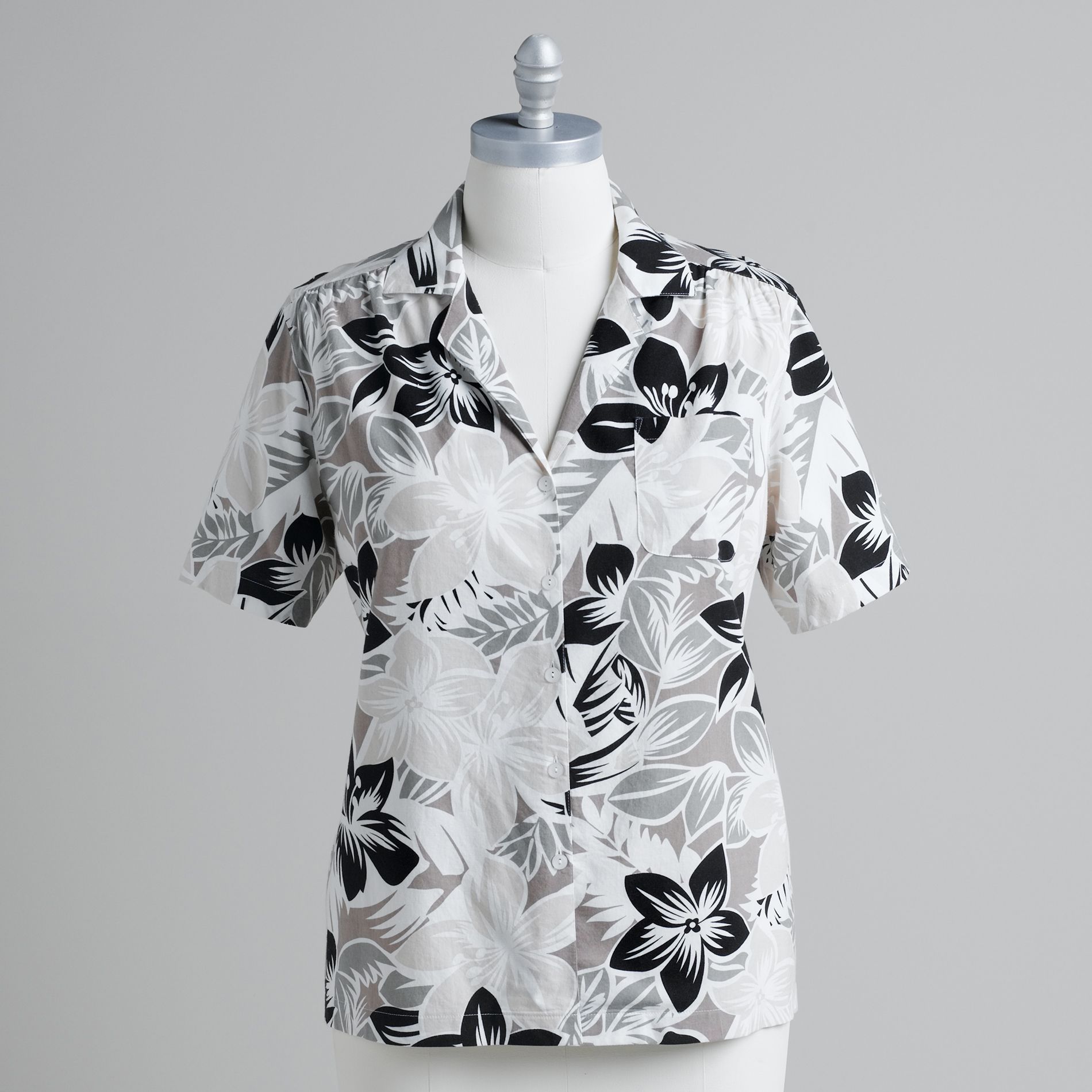Eccotoo Women&#39;s Plus Short Sleeve Floral Print Camp Shirt