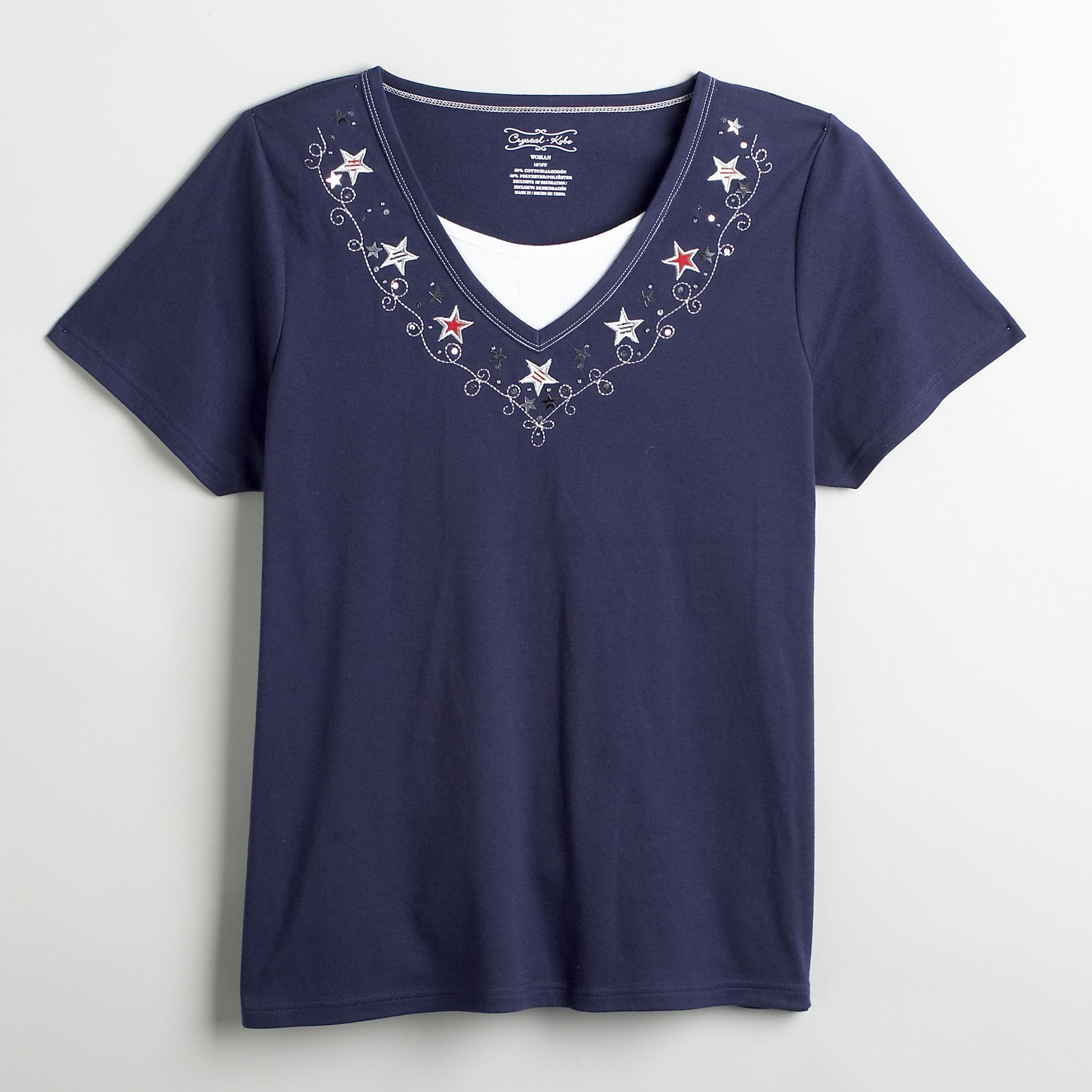 Crystal-Kobe Women&#39;s Plus Embroidered V-neck Top