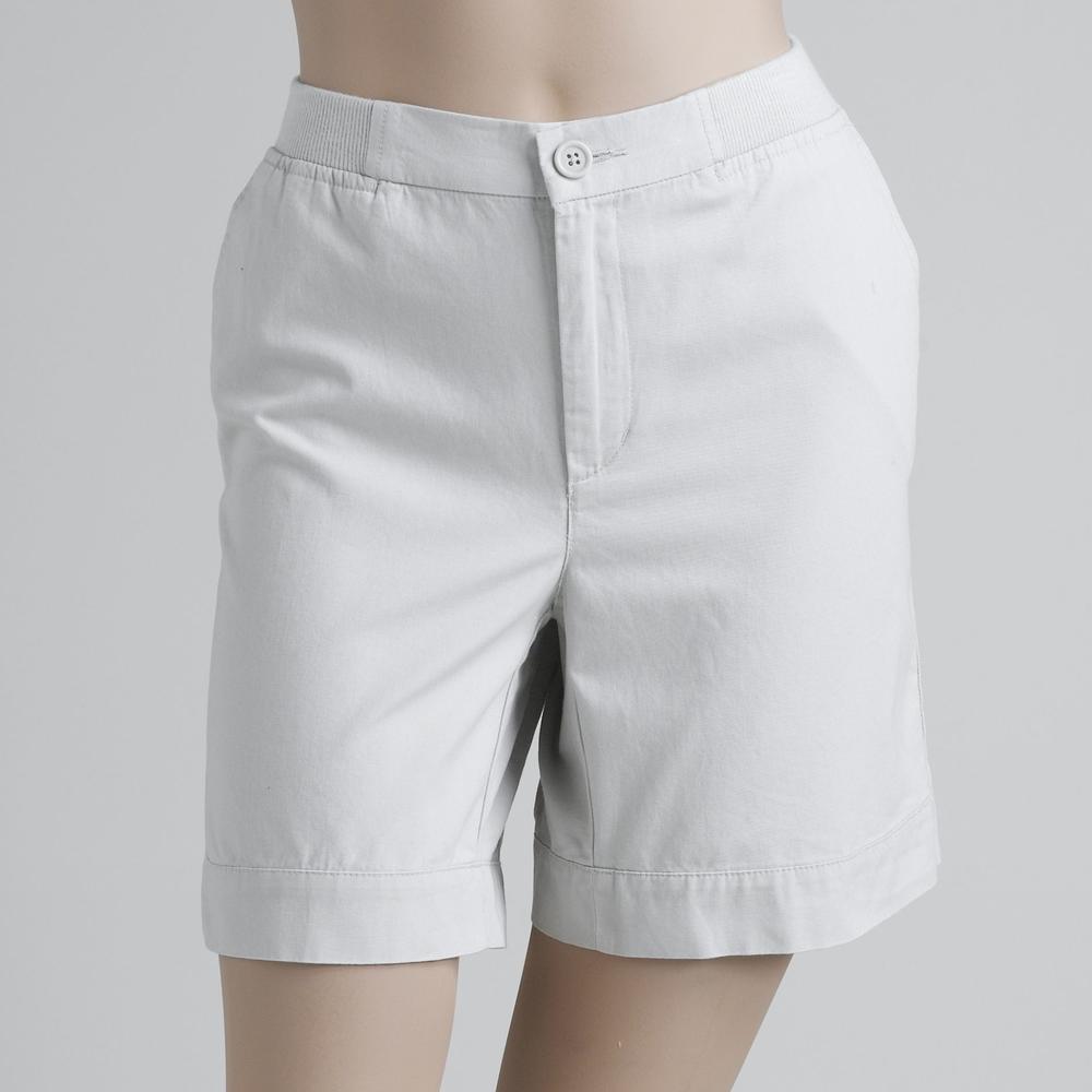 Basic Editions Women's 100% Cotton Woven Shorts with Knit Waistband