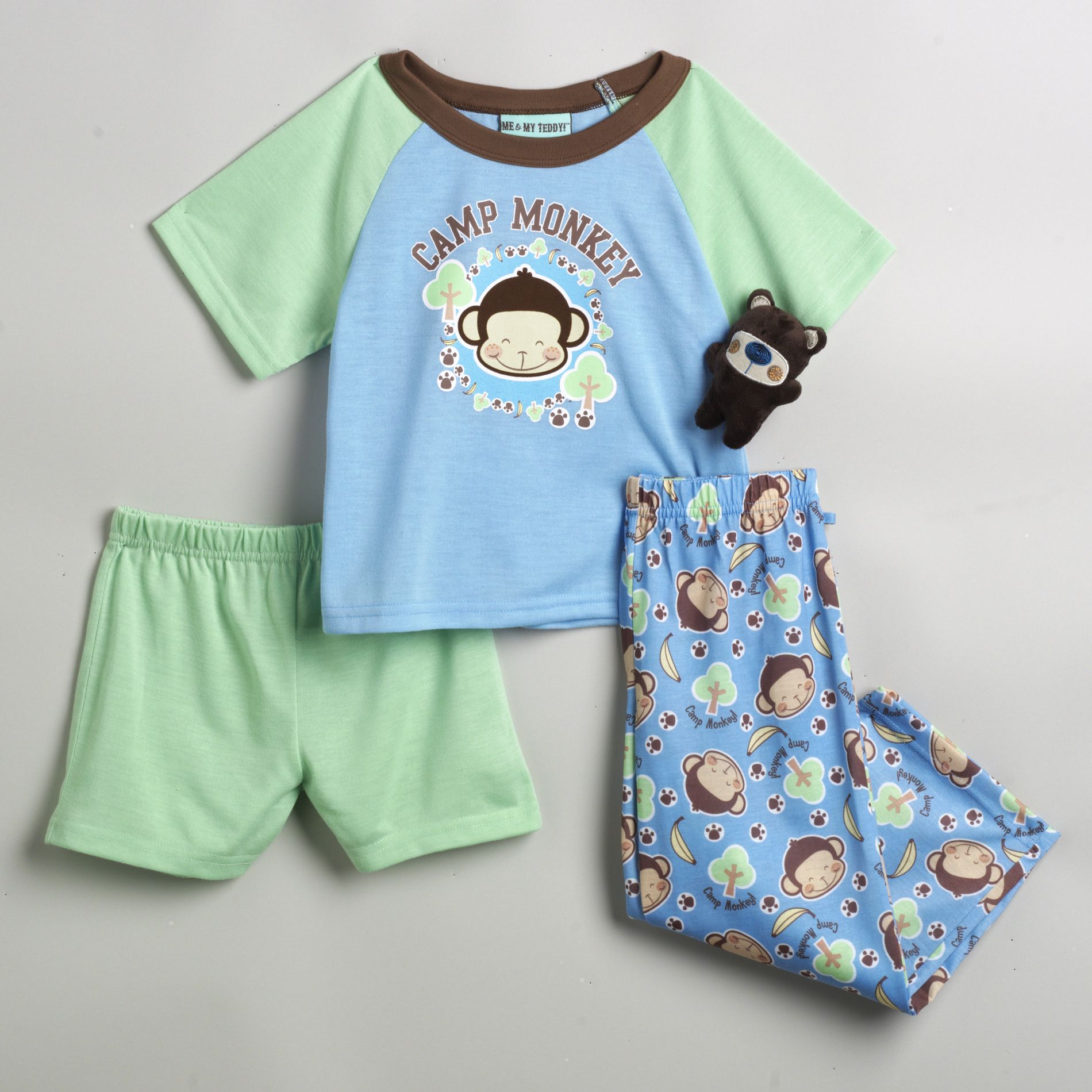 Me and My Teddy Toddler Boy&#39;s 3-Piece Camp Monkey Pajama Set with Teddy