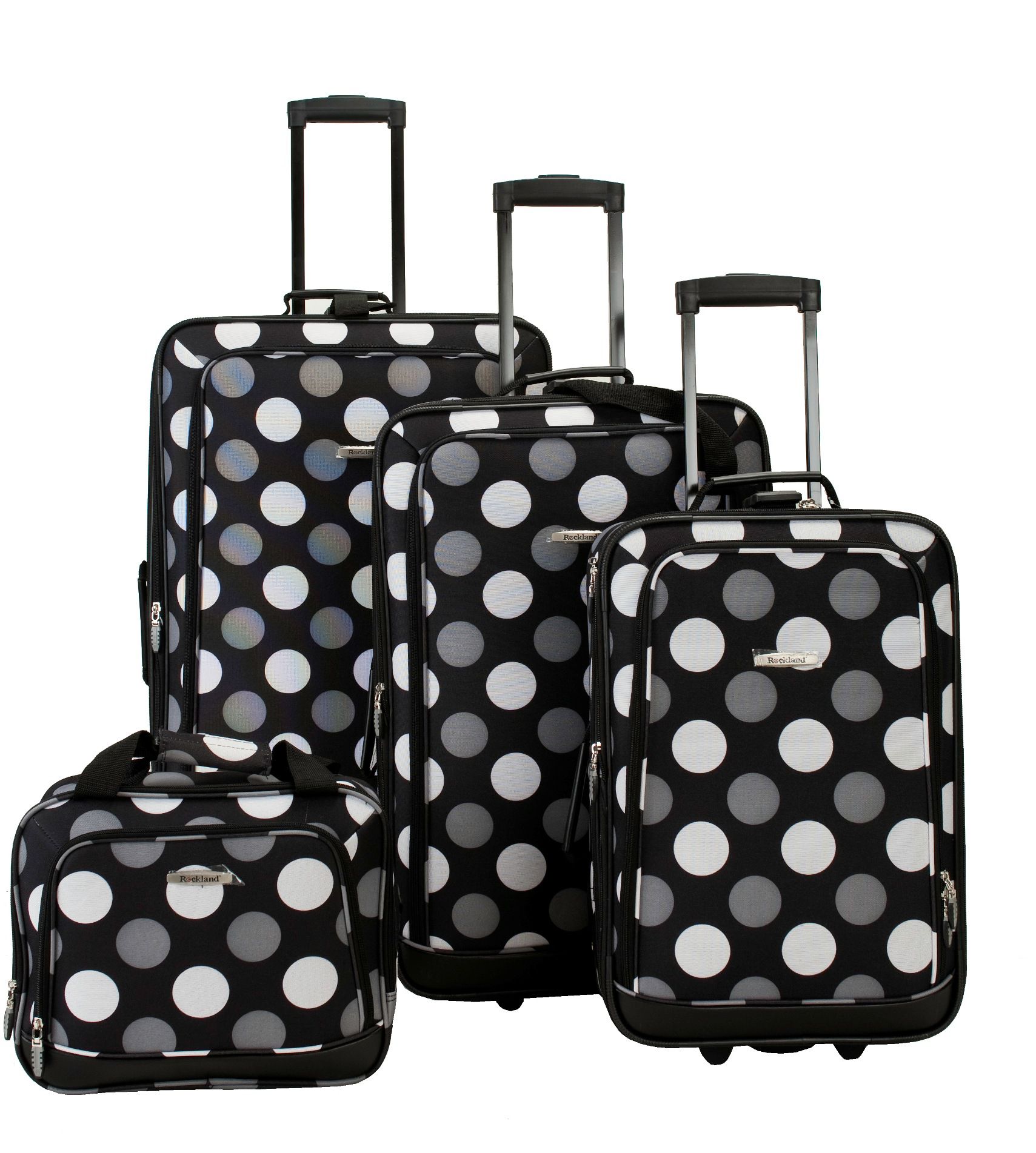 Rockland Fox Luggage 4-Piece Luggage Set - Black & White Polka Dot