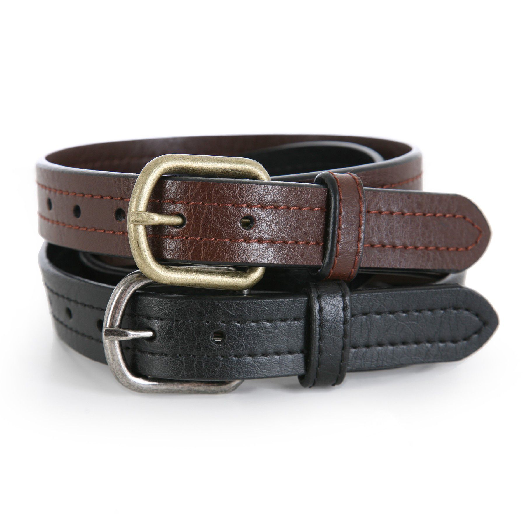 Wrangler Boy's Black & Brown Genuine Leather Threaded Belts 2-Pack