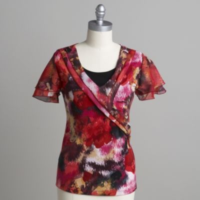 Notations Floral Print Layered Look Top