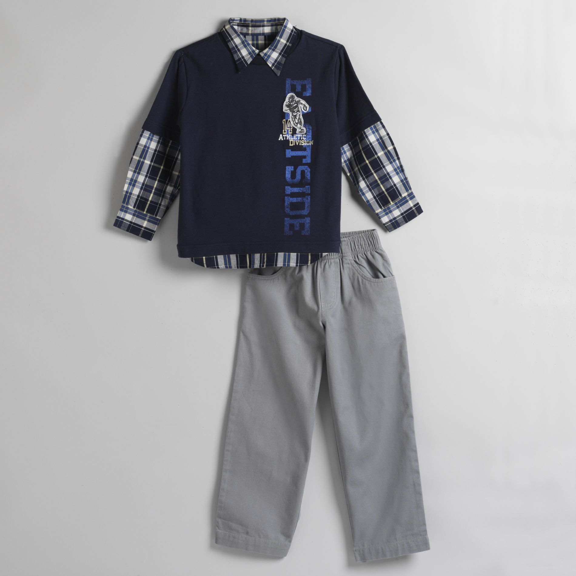 Basic Editions Boy&#39;s Twofer Plaid Football Top With Pant Set