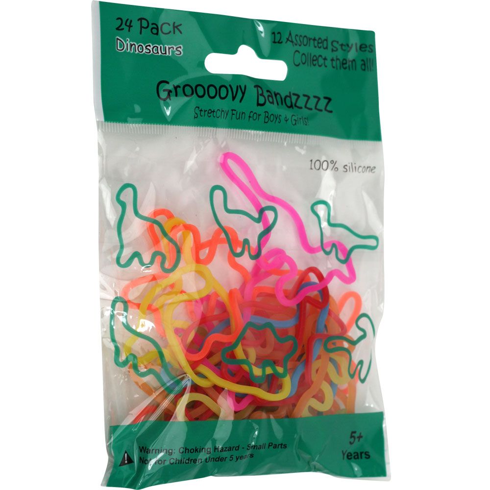 Trademark Global Groooovy Bandzzzz Shaped Rubber Bands -Dinosaurs - 24