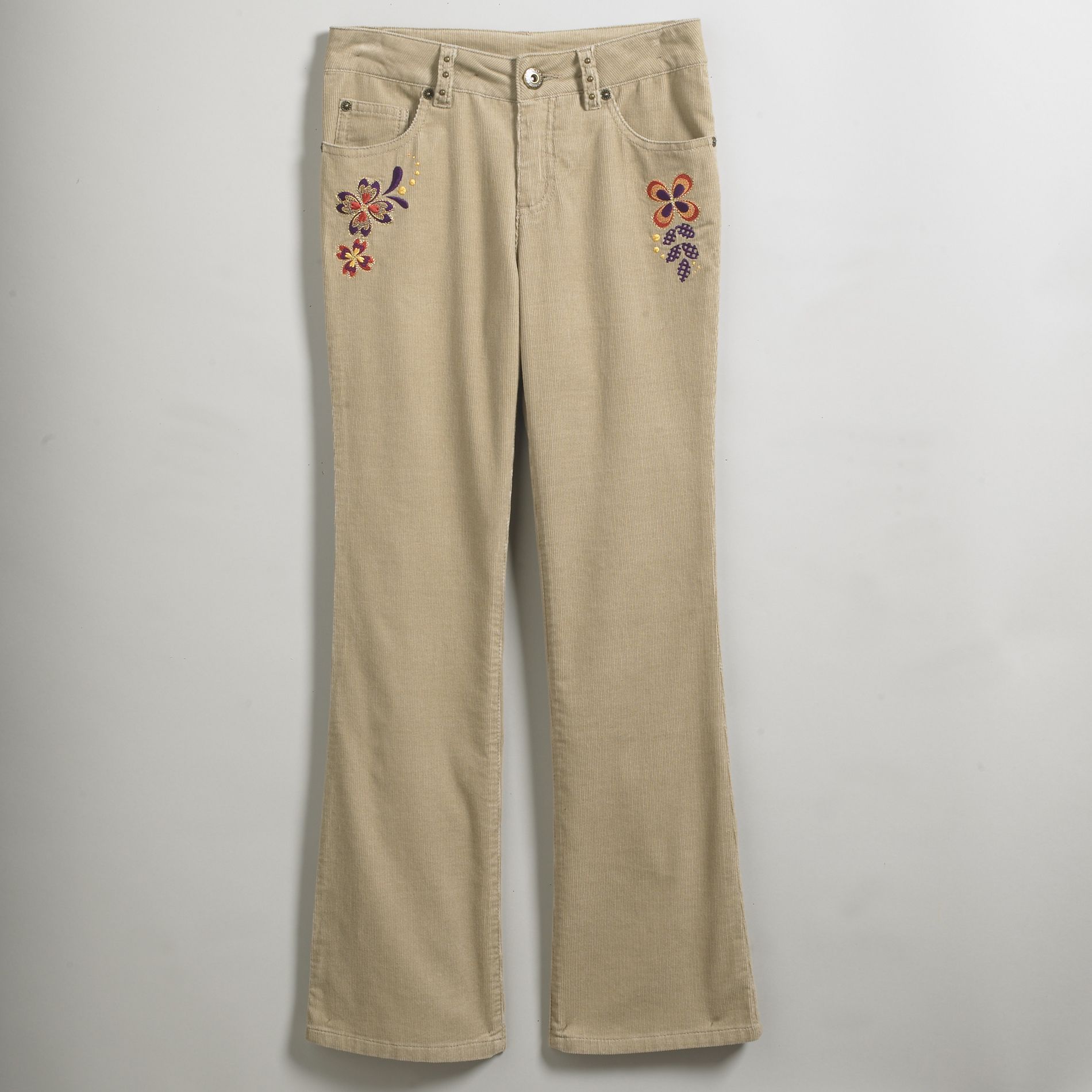 Disney Girl&#39;s Bootcut Floral Embroidered Corduroy Pants