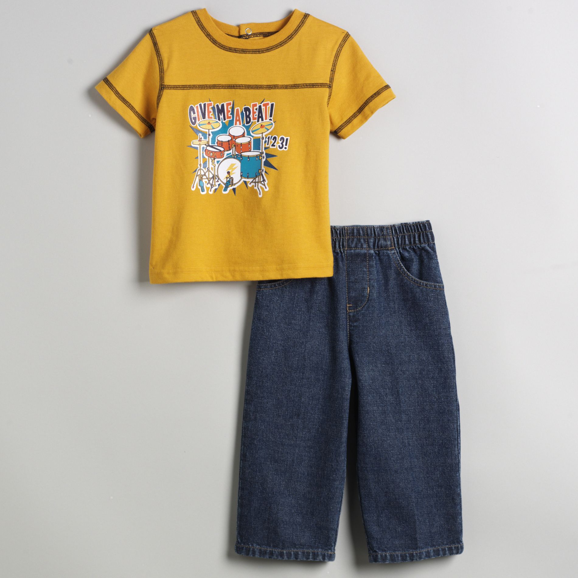 WonderKids Infant Boy's 2-Piece Band Graphic Jeans Set