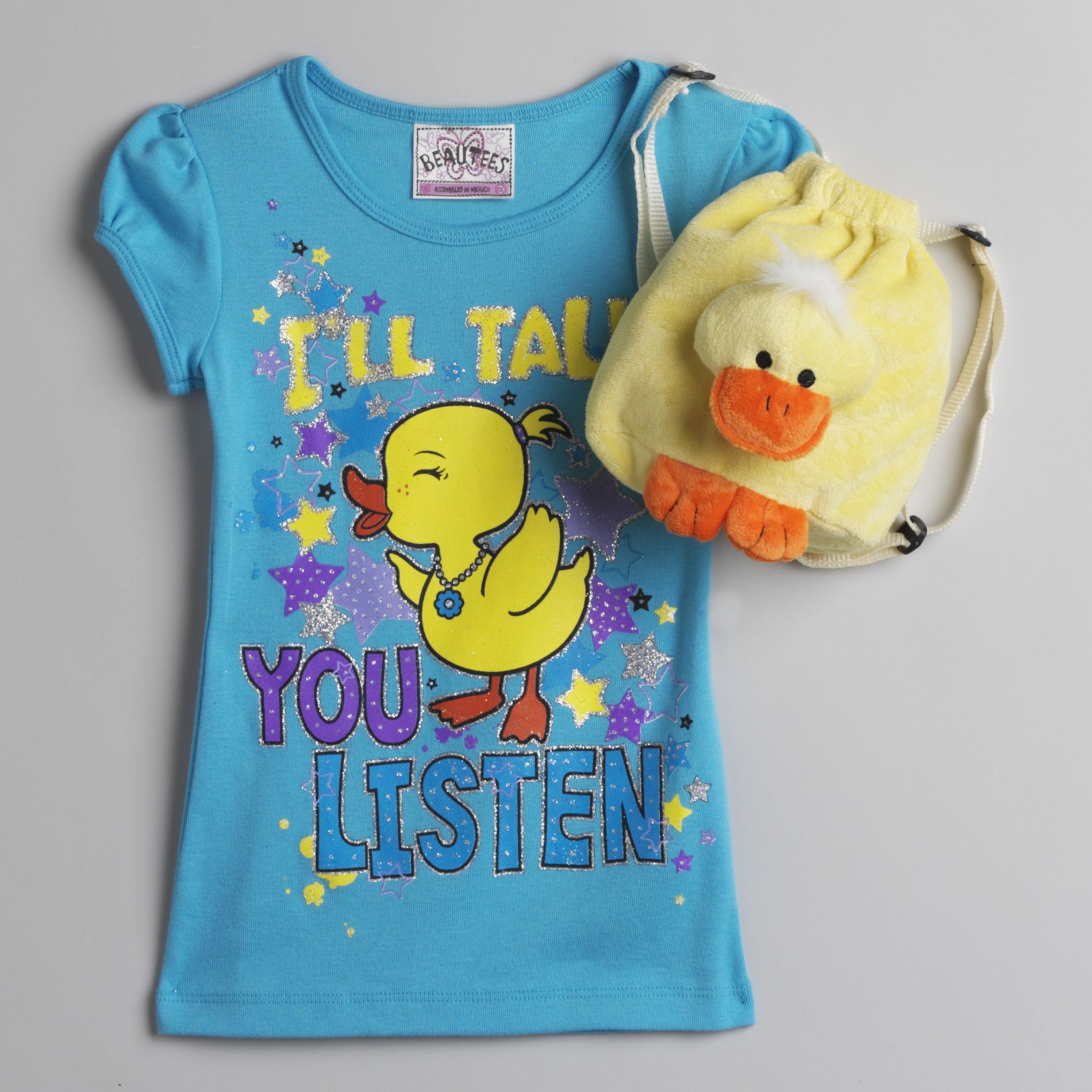 Knitworks Girl&#39;s 4-6X Short Sleeve Ducky Tee with Soft Ducky Backpack