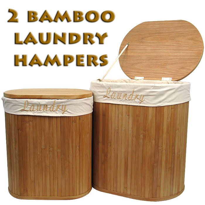 Trademark Set of 2 Oval Wood Laundry Hampers with Cotton Liners