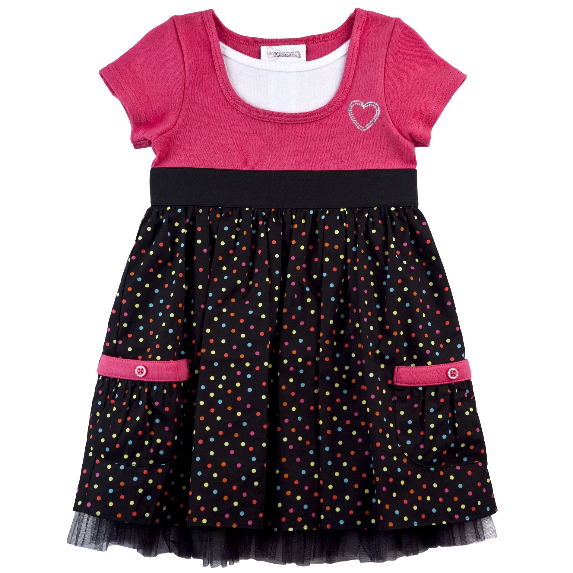 Youngland Toddler Girl&#39;s Elastic Waist Trim Dot Dress