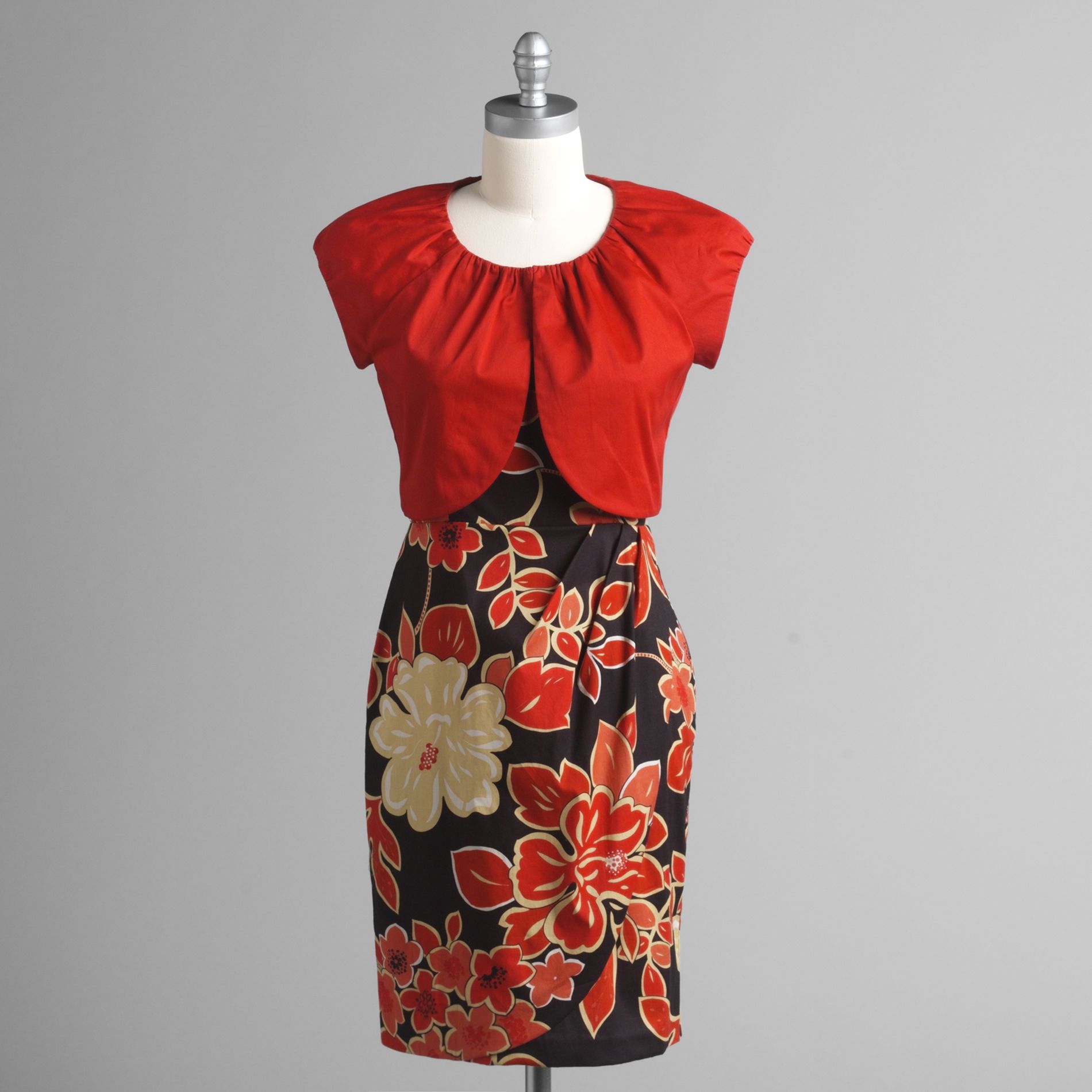 R&K Originals Floral Print Dress with Pleated Shrug