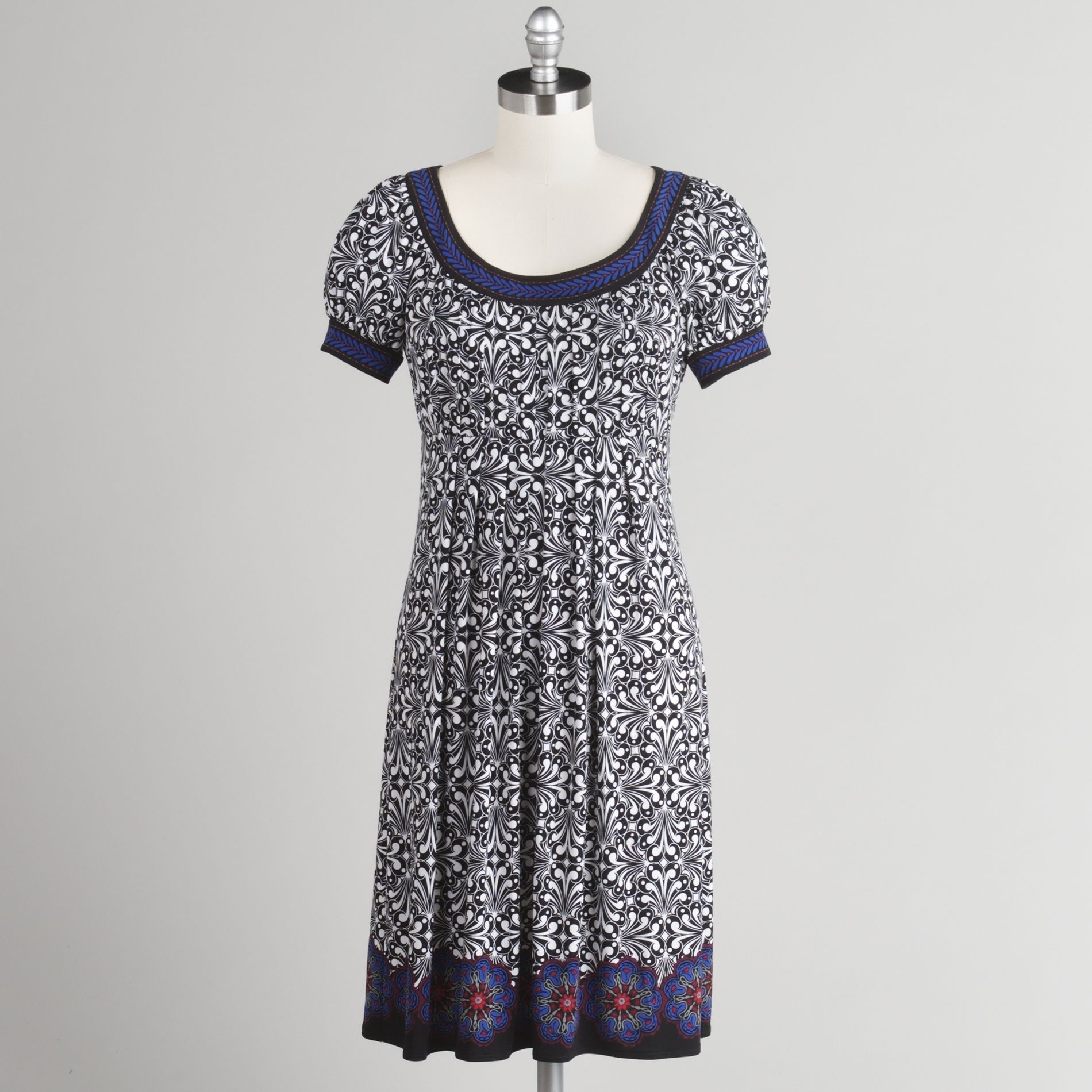 London Style Women&#39;s Short Sleeve Scoop Neck Swirled Babydoll Dress