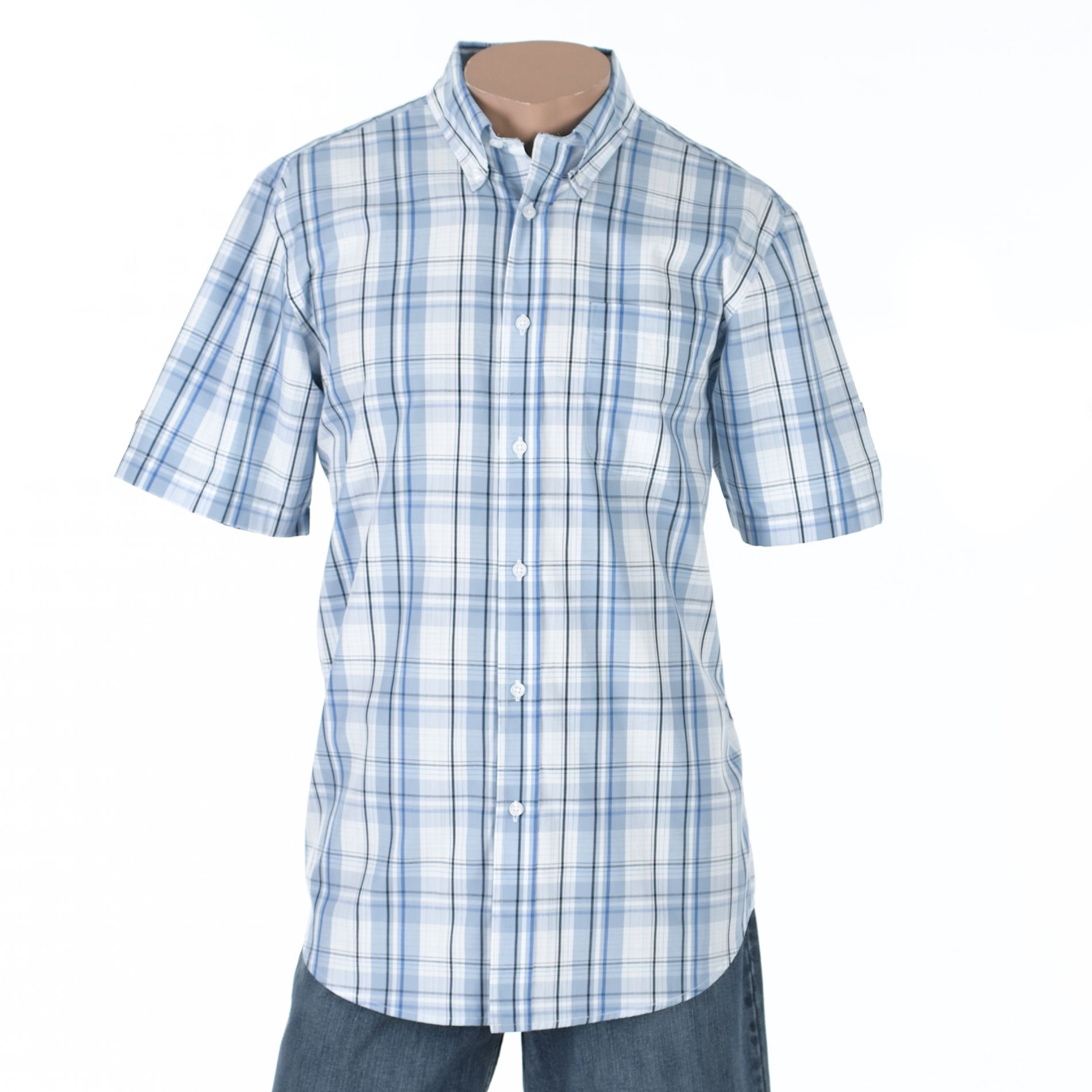 Basic Editions Men&#39;s Short Sleeve Plaid Shirt