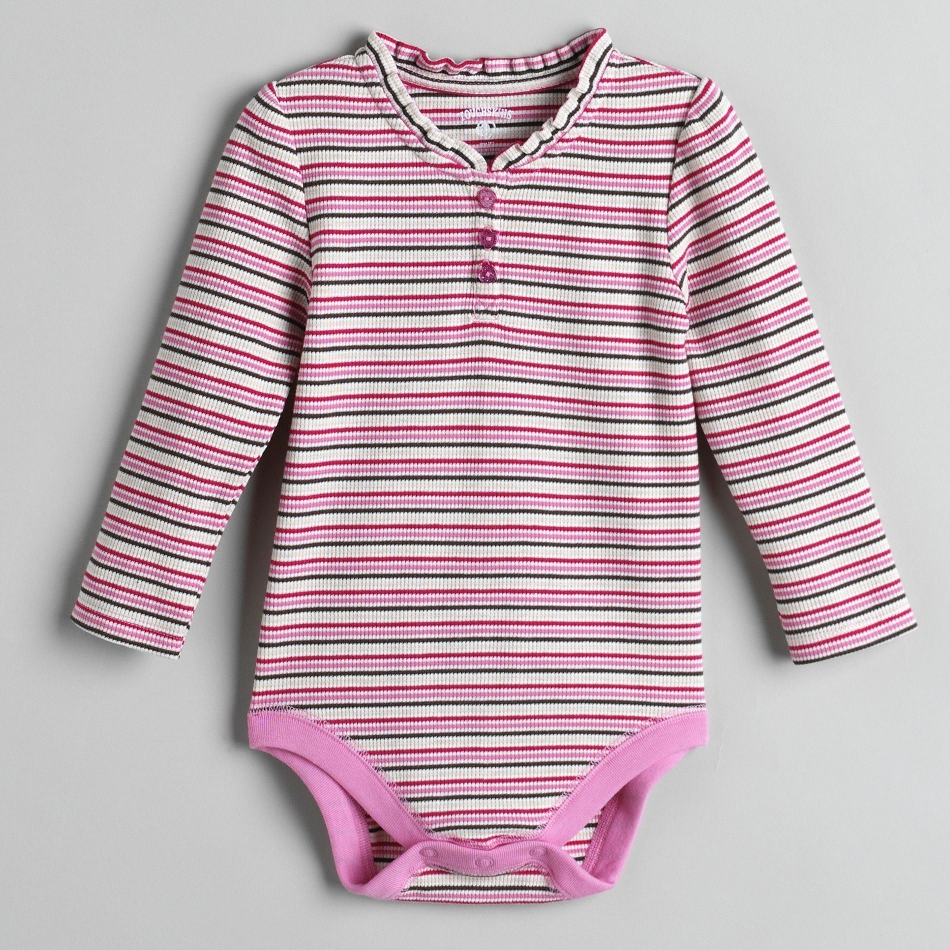 Toughskins Infant Girl&#39;s Stripe Ruffle Henley Long Sleeve Bodysuit