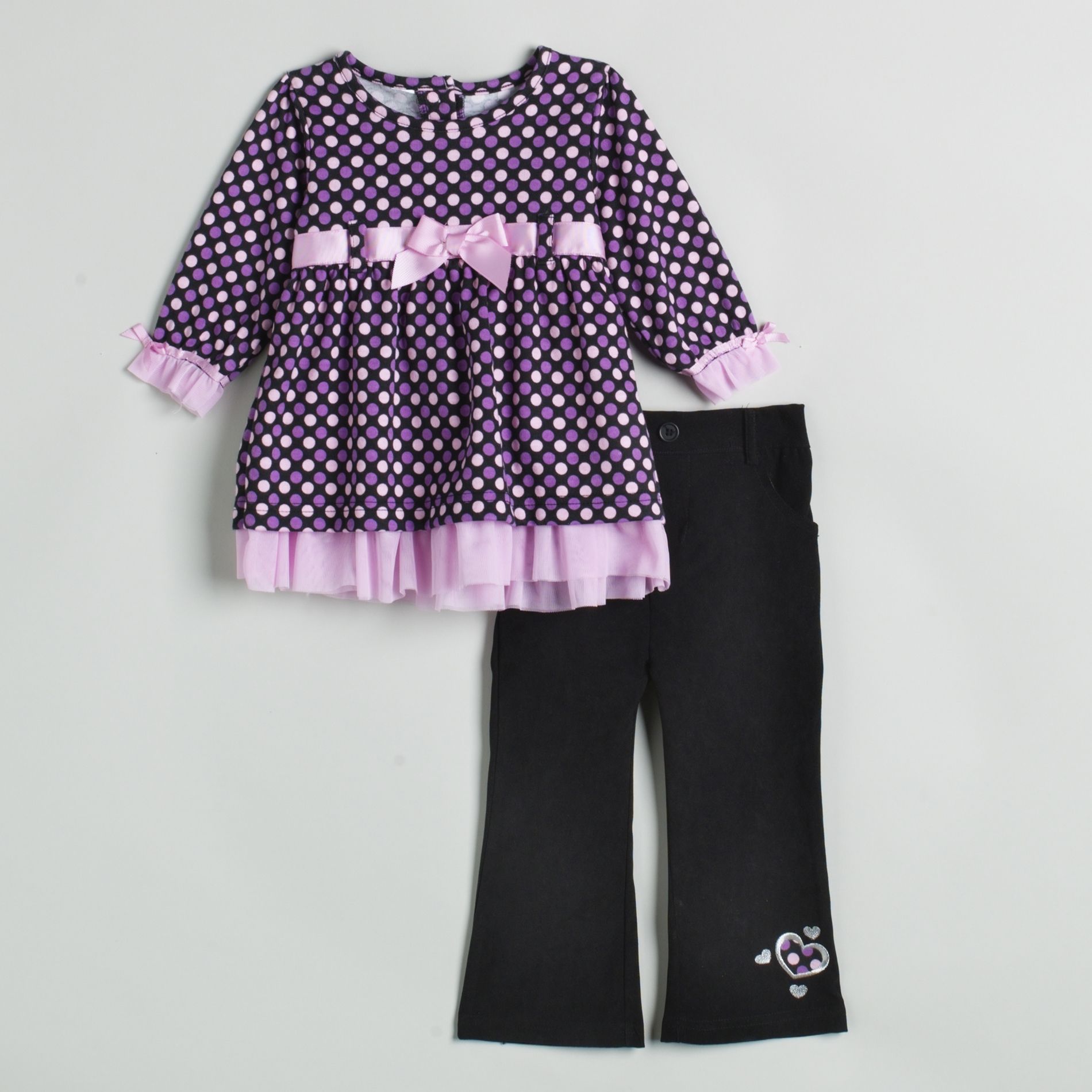 Kids Play Infant Girl&#39;s Dotted Faux Suede Pantset