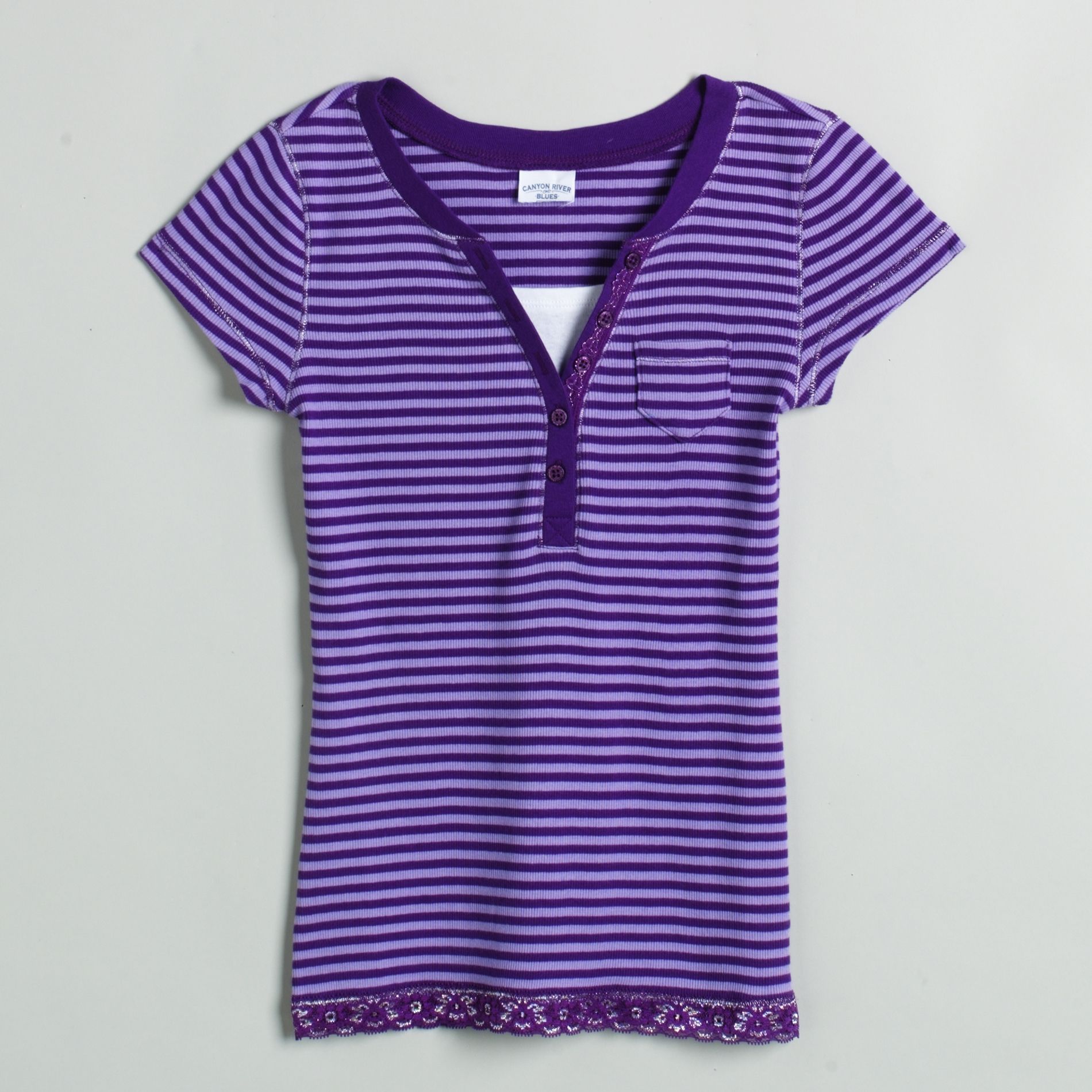 Canyon River Blues Girl&#39;s 7-16 Short Sleeve Striped Layered Henley