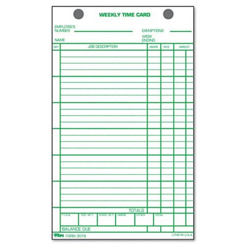TOPS TOP3016 Weekly Employee Time Card