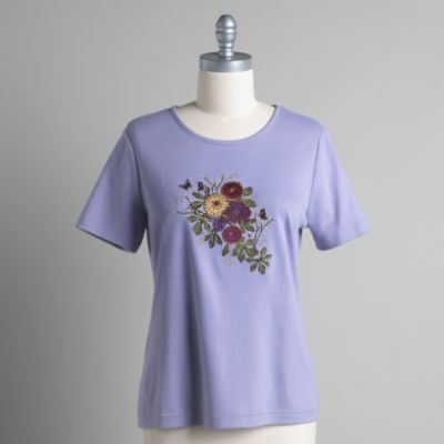 Basic Editions Women's Short Sleeve 100% Cotton Embroidered Tee