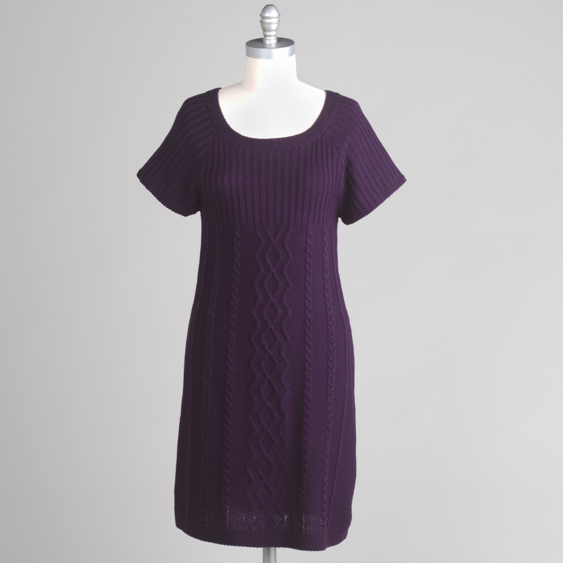 Connected Apparel Women&#39;s Short Sleeve Cable Knit Sweater Dress