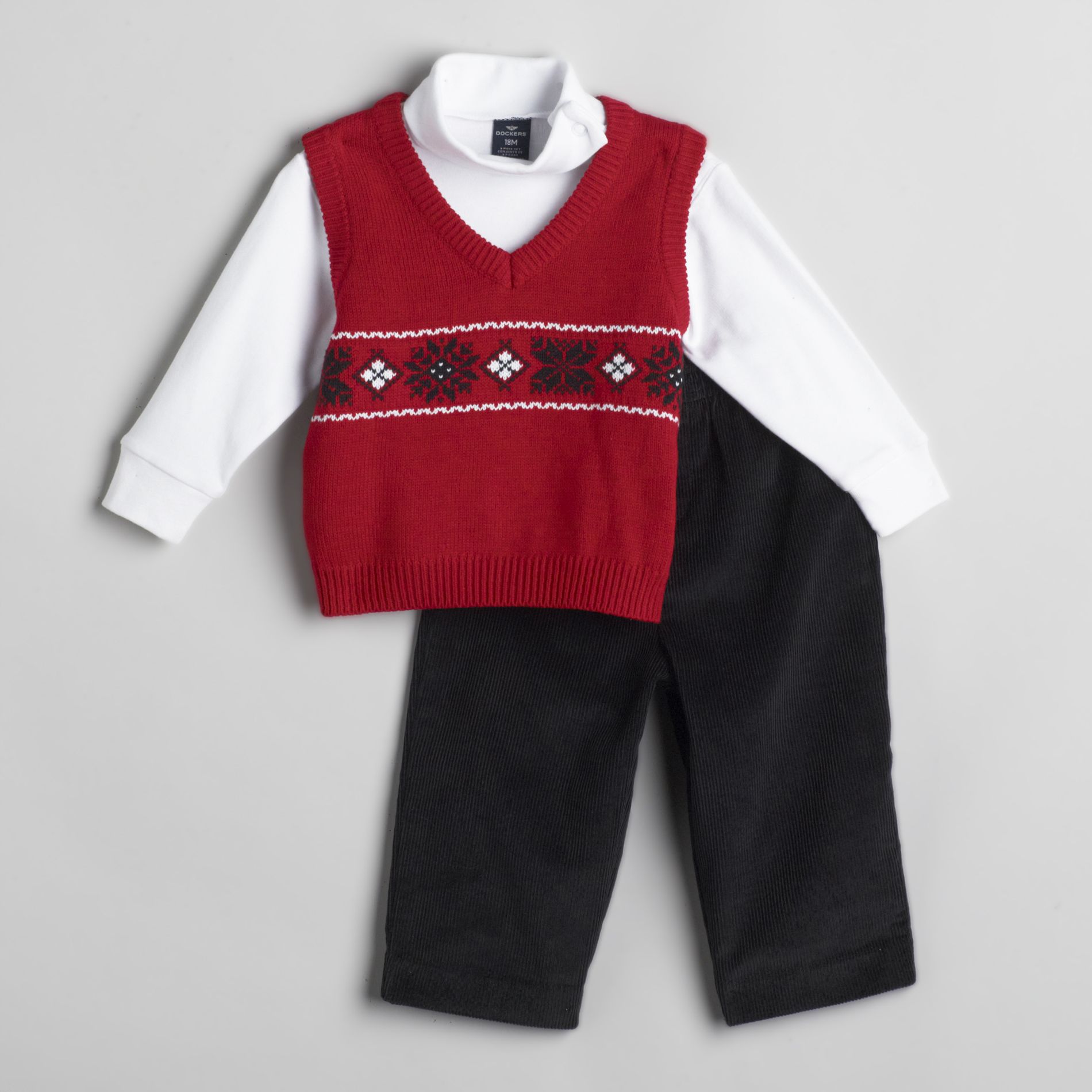 Dockers Infant Boy's Fairisle Sweater Vest, Turtleneck and Corduroy Pants Set