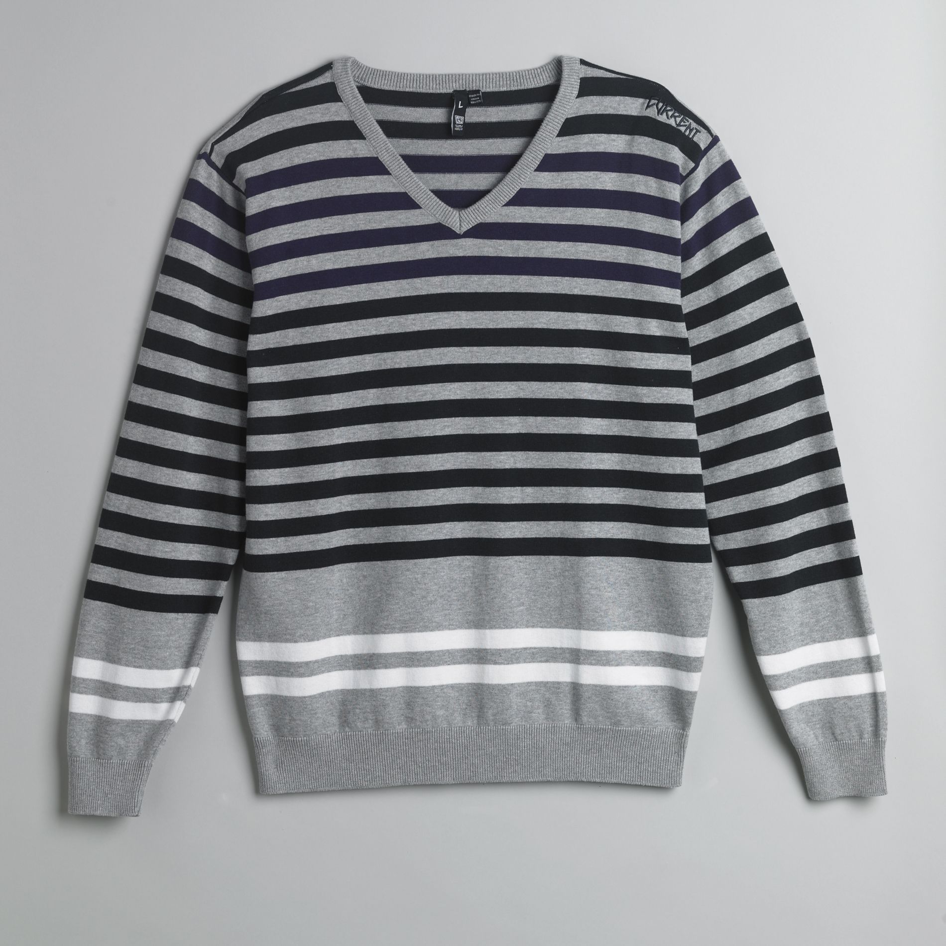 Ocean Current Young Men&#39;s Long Sleeve Striped V-Neck Sweater