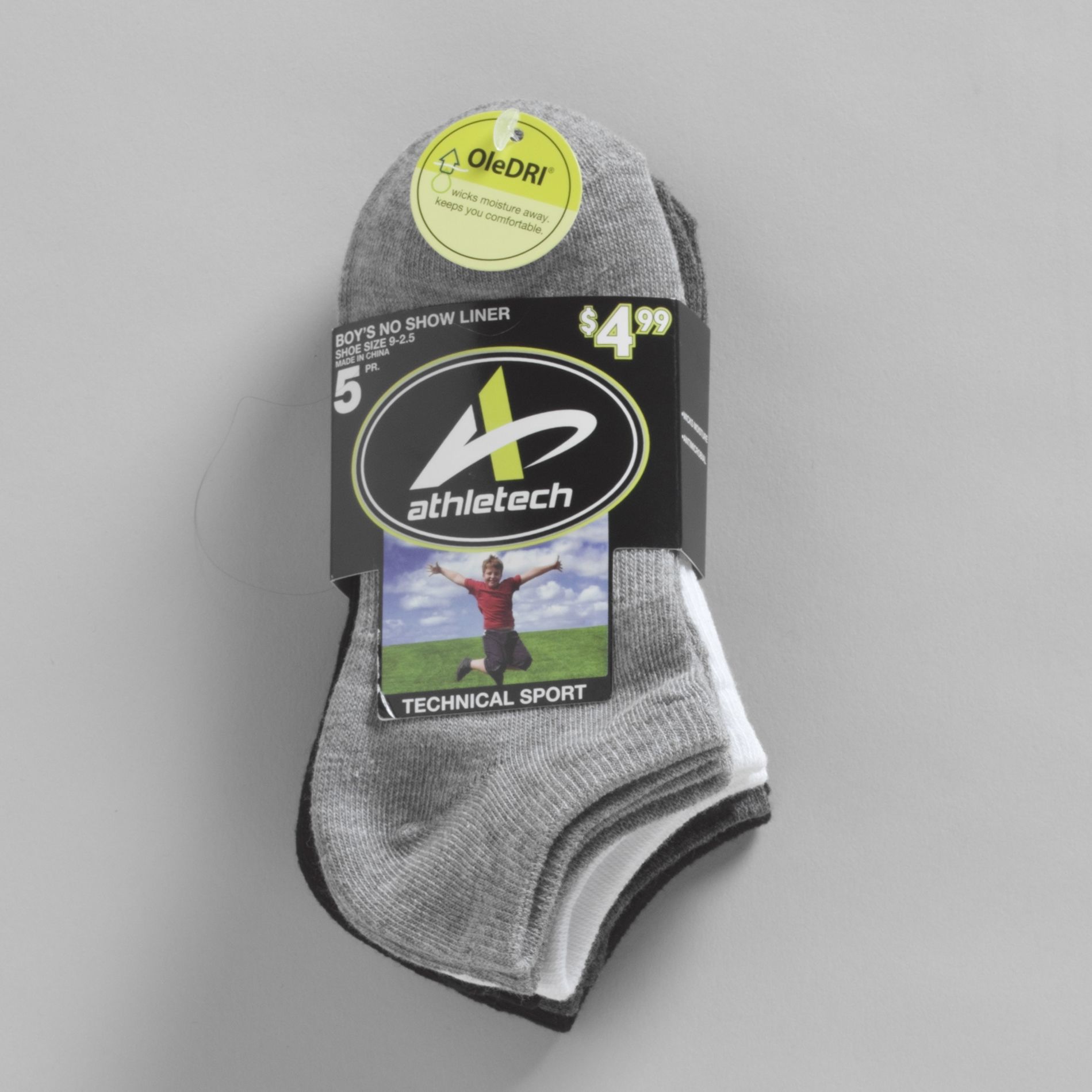 Athletech Boy's Five-Pair No Show Liner Socks