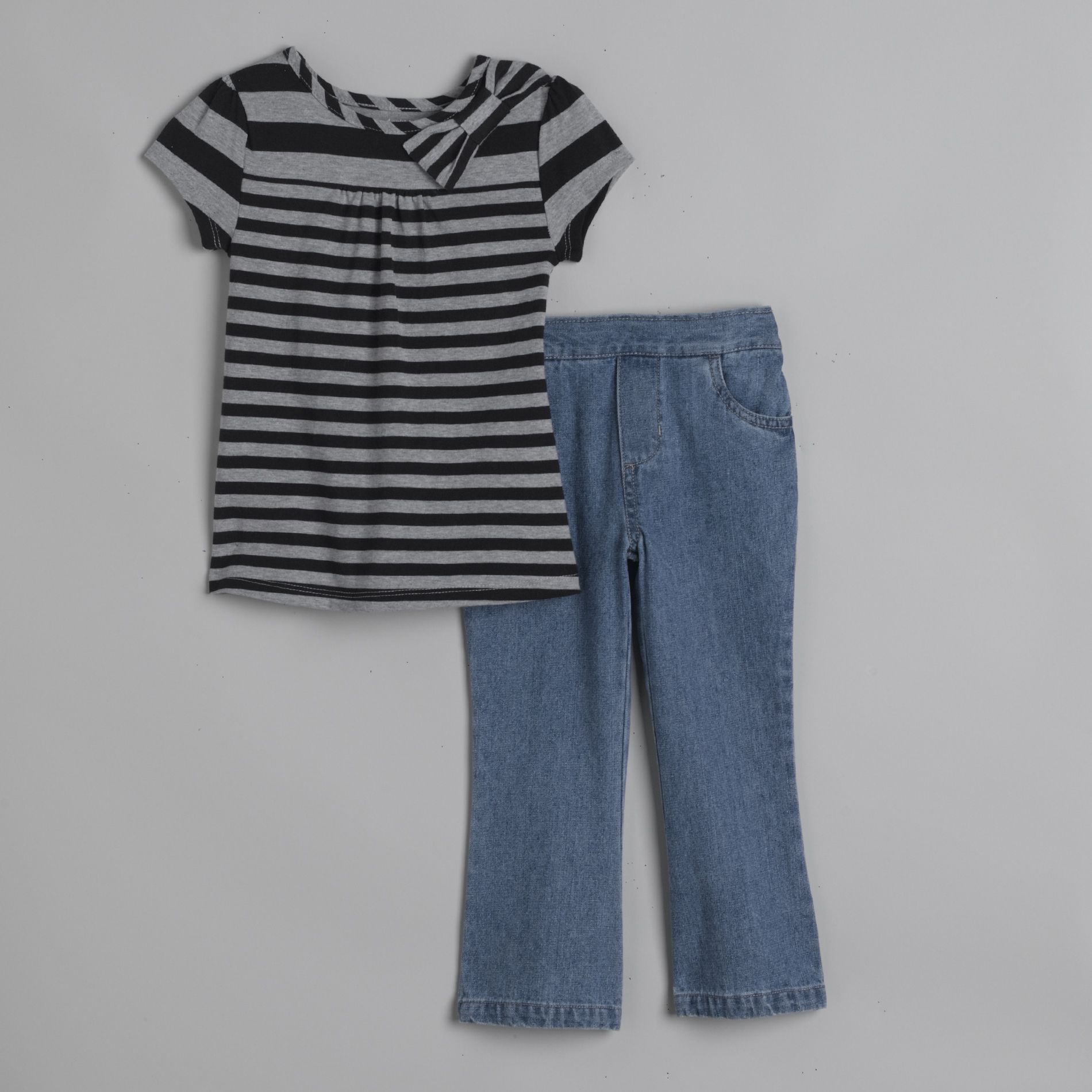 WonderKids Infant Girl&#39;s Half Sleeve Stripe Top And Denim Pant Set