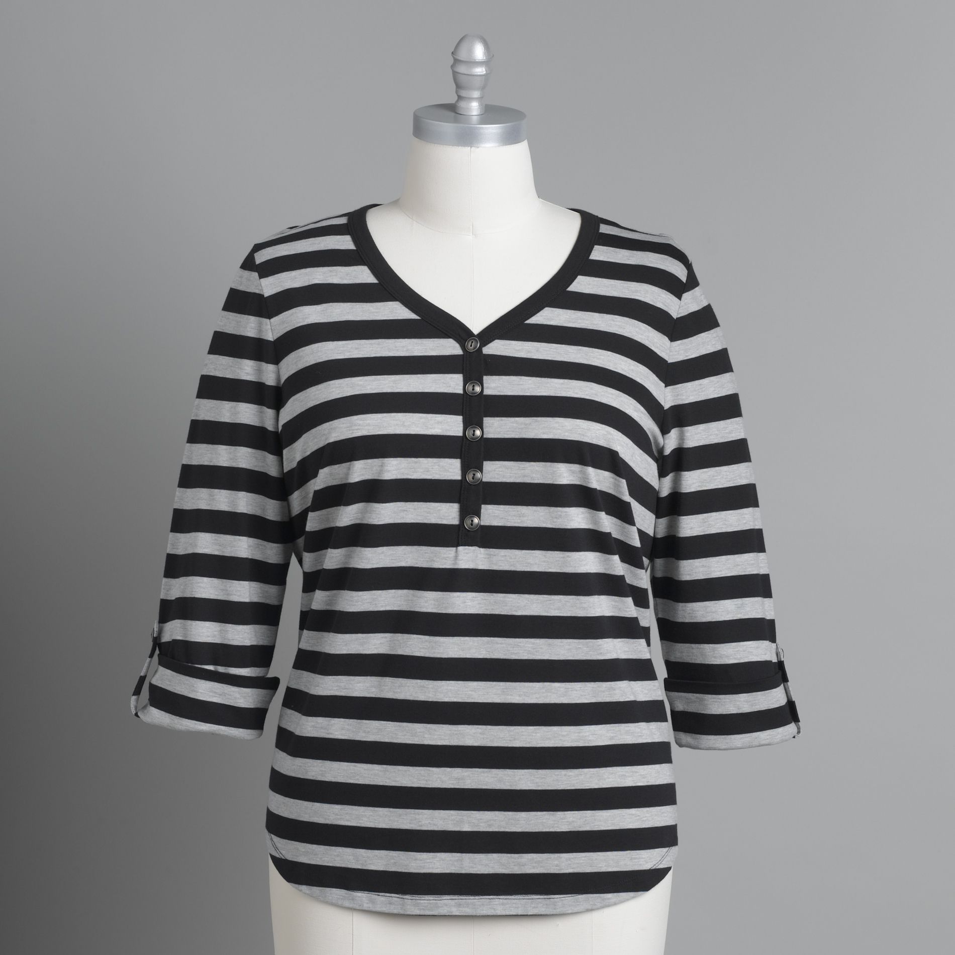 Covington Women&#39;s Plus 3/4 Sleeve Striped Henley