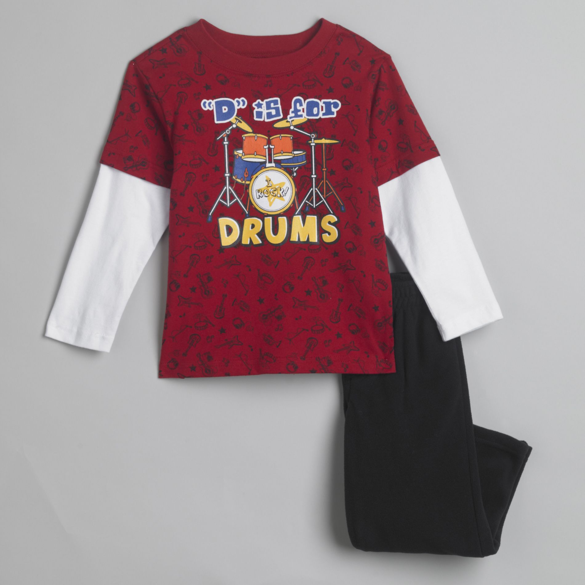 WonderKids Toddler Boy&#39;s 2-Piece D Is For Drums Tee And Pants