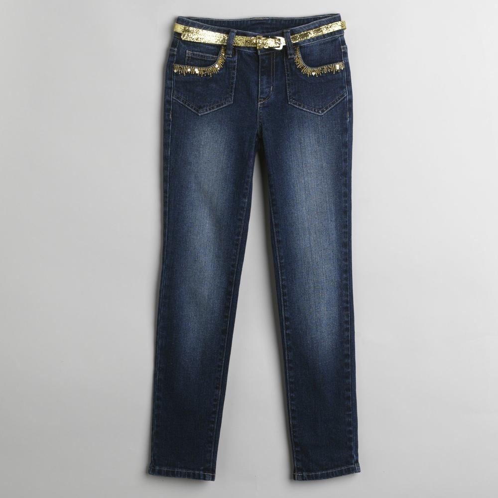 Route 66 Girl&#39;s Skinny Leg Porkchop Pocket Jeans With Belt