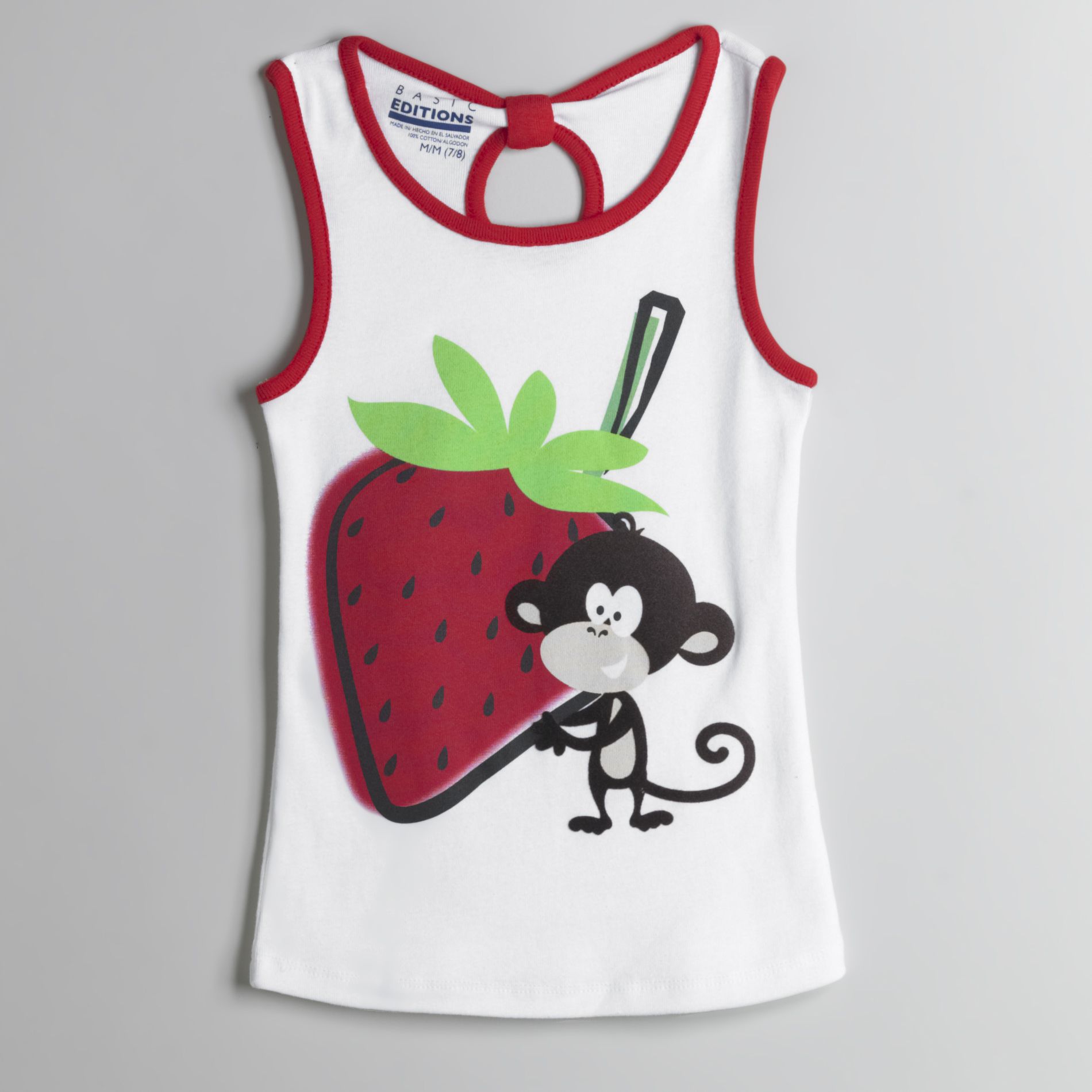 Basic Editions Girl's Strawberry Monkey Graphic Tank