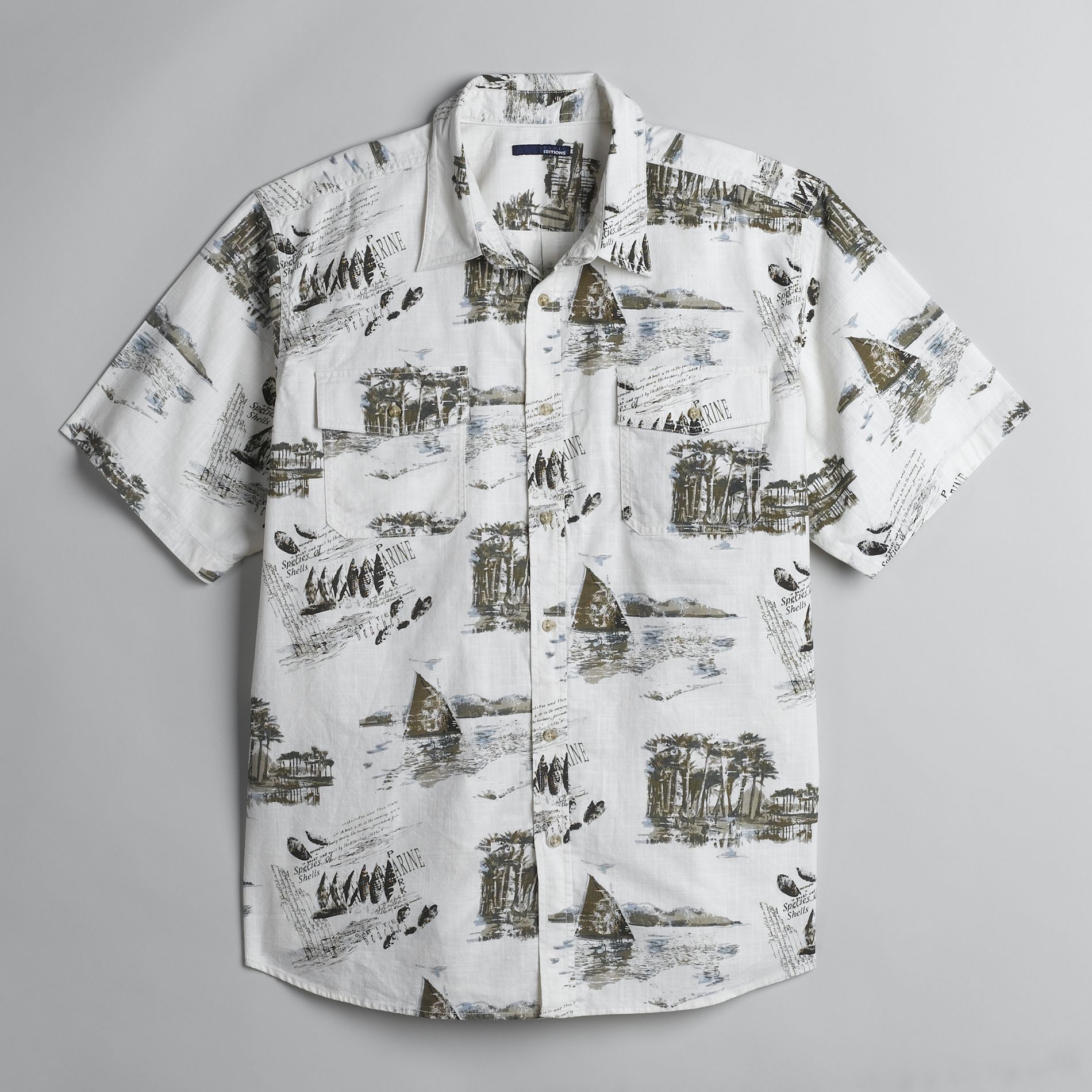 Basic Editions Men's Short Sleeve Ocean Print Shirt