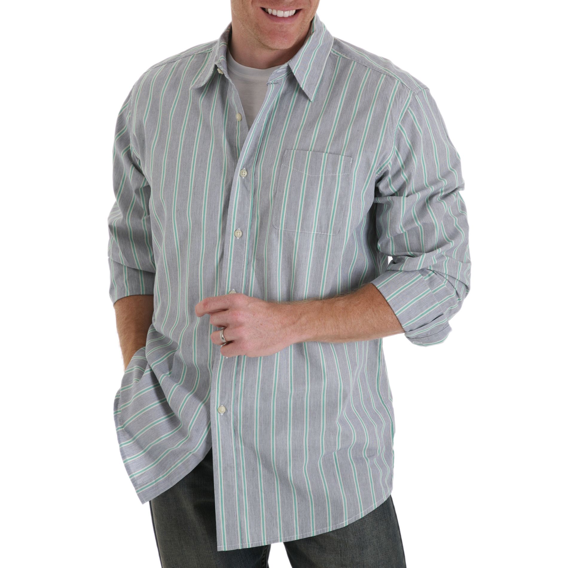 Wrangler Men&#39;s Long Sleeve Stripe Shirt