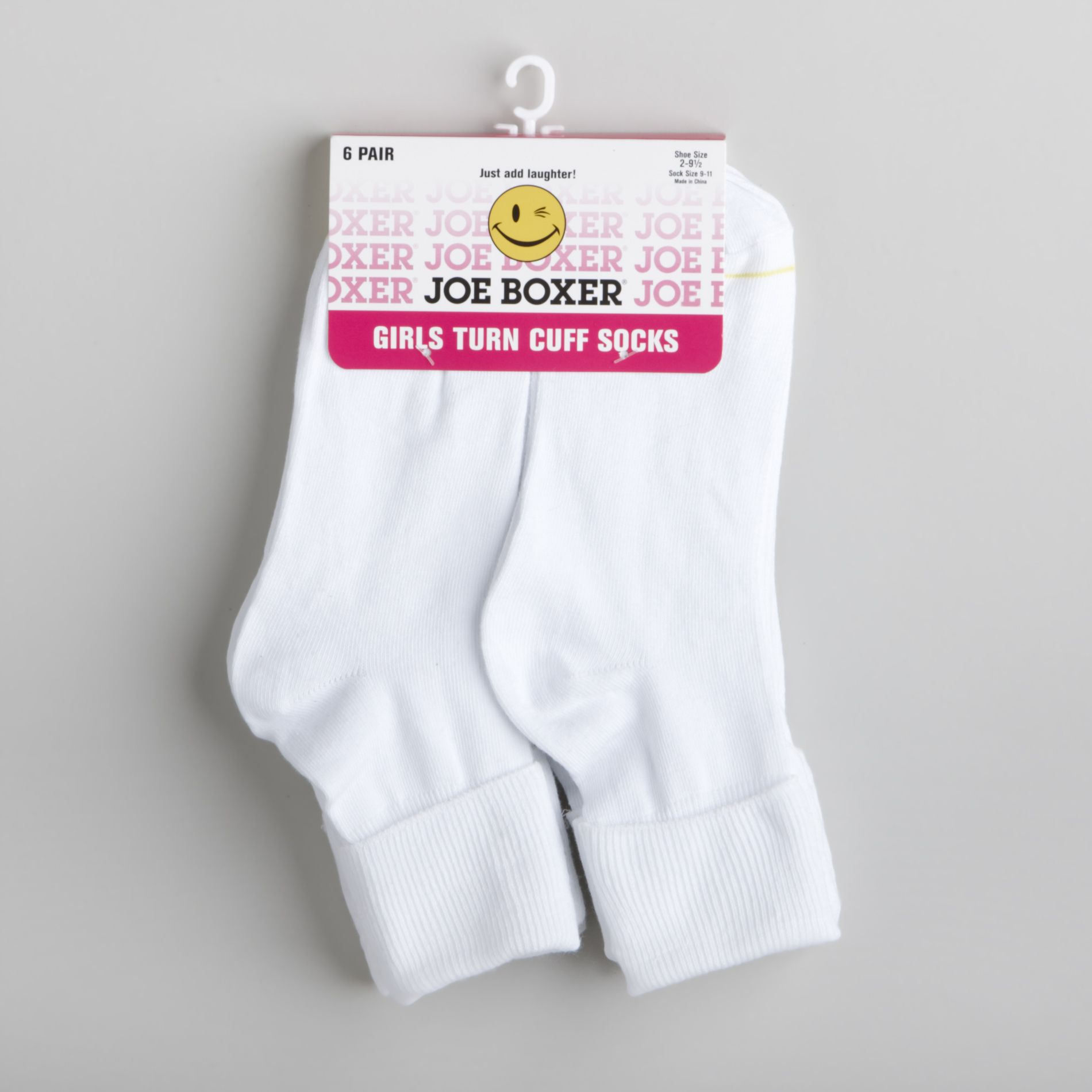 Joe Boxer Girl&#39;s 6-11 Six-Pair Solid Turn Cuff Socks