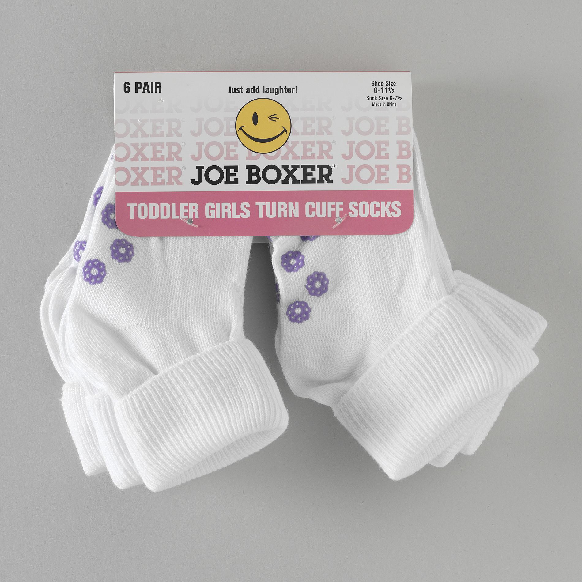 Joe Boxer Toddler Girl&#39;s 6 Pair Turn Cuff Socks