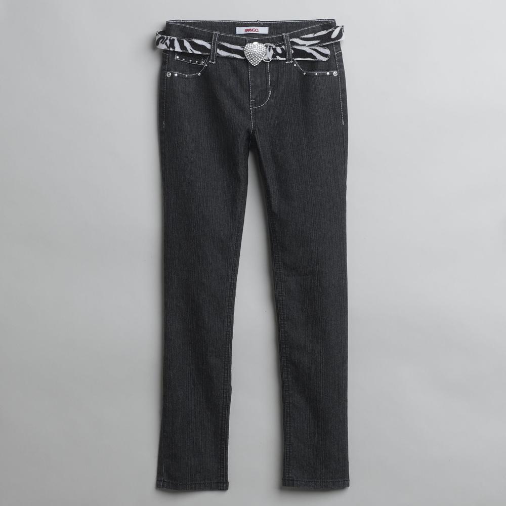 Bongo Girl&#39;s Plus 5 Pocket Skinny Jeans with Zebra Print Belt