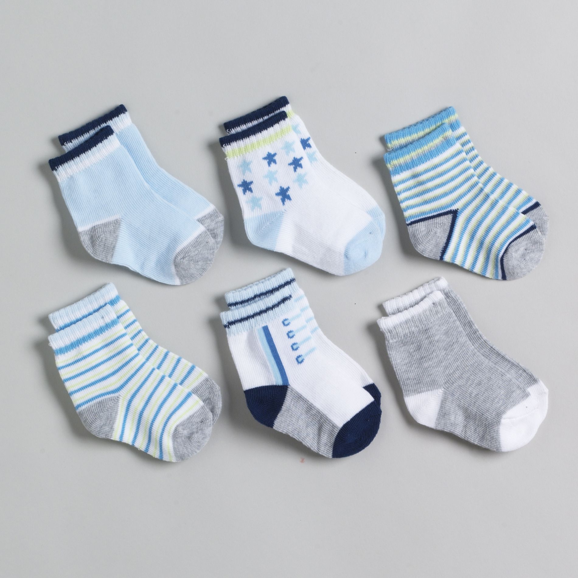 Little Wonders Newborn Boy&#39;s 6 Pack Assorted Print Shoe Socks -Size 3-12 Months