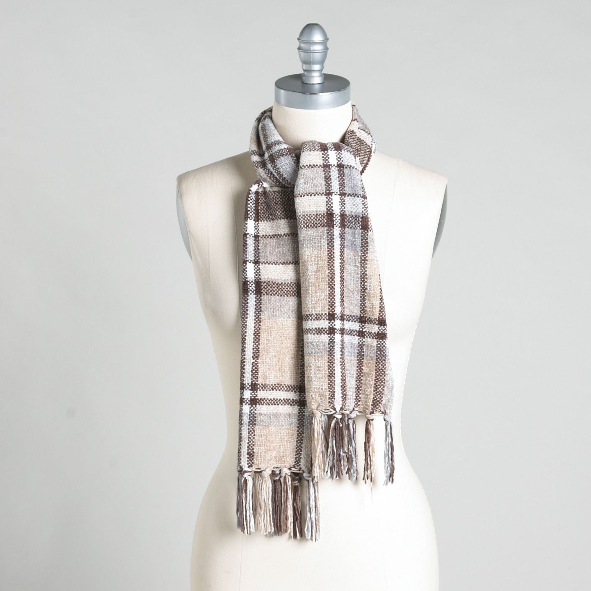 Fownes Boxed Plaid Woven Chenille Scarf