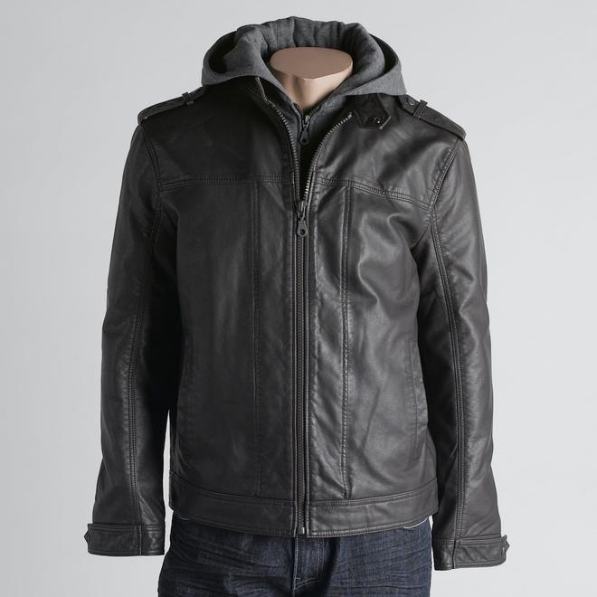 John Henry Men's Faux-Leather Hooded Jacket