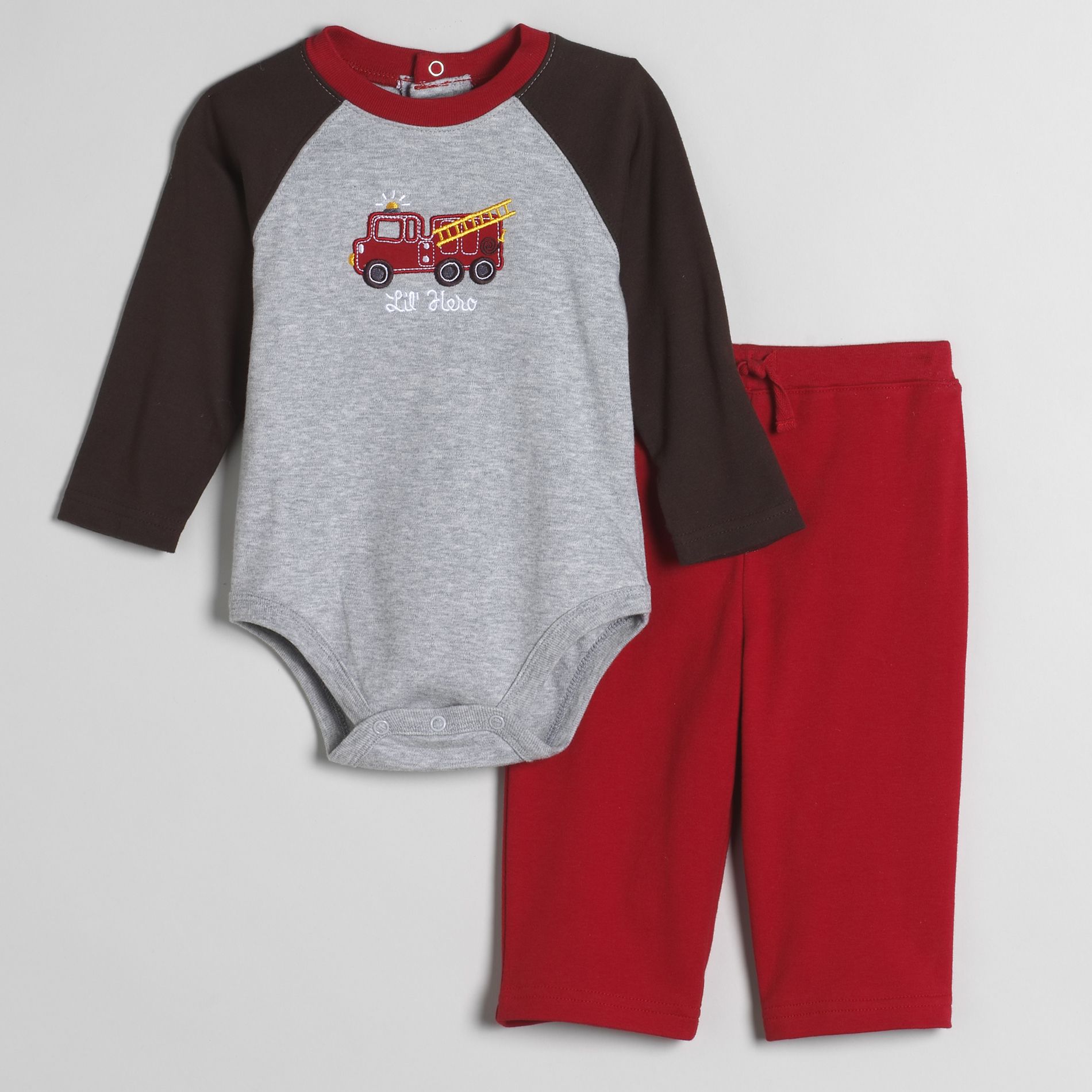 Small Wonders Newborn Boy&#39;s Fire Truck Raglan Sleeve Bodysuit Set