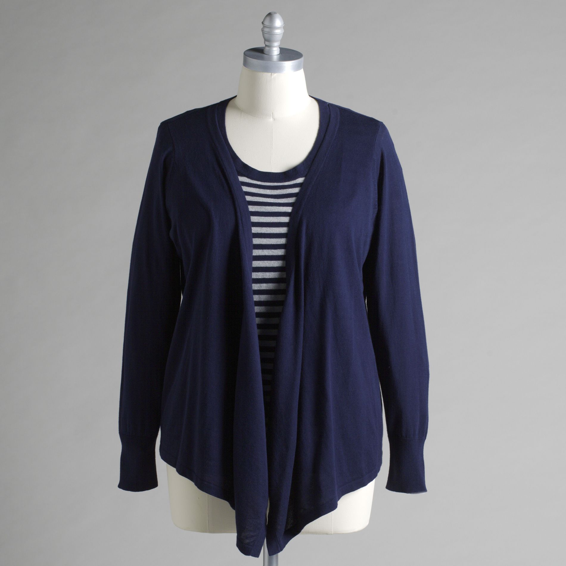 Basic Editions Women's Plus Sweater with Sewn-On Cardigan