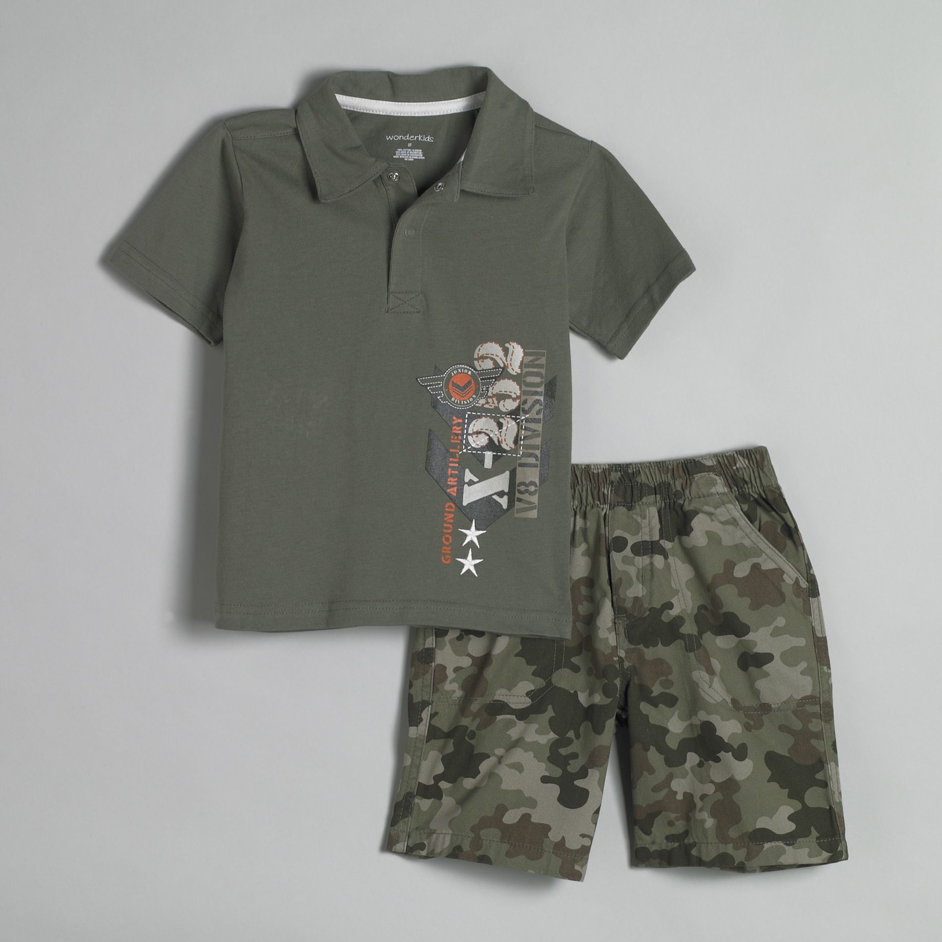 WonderKids Infant & Toddler Boy's Military Style Polo Shirt & Shorts Set