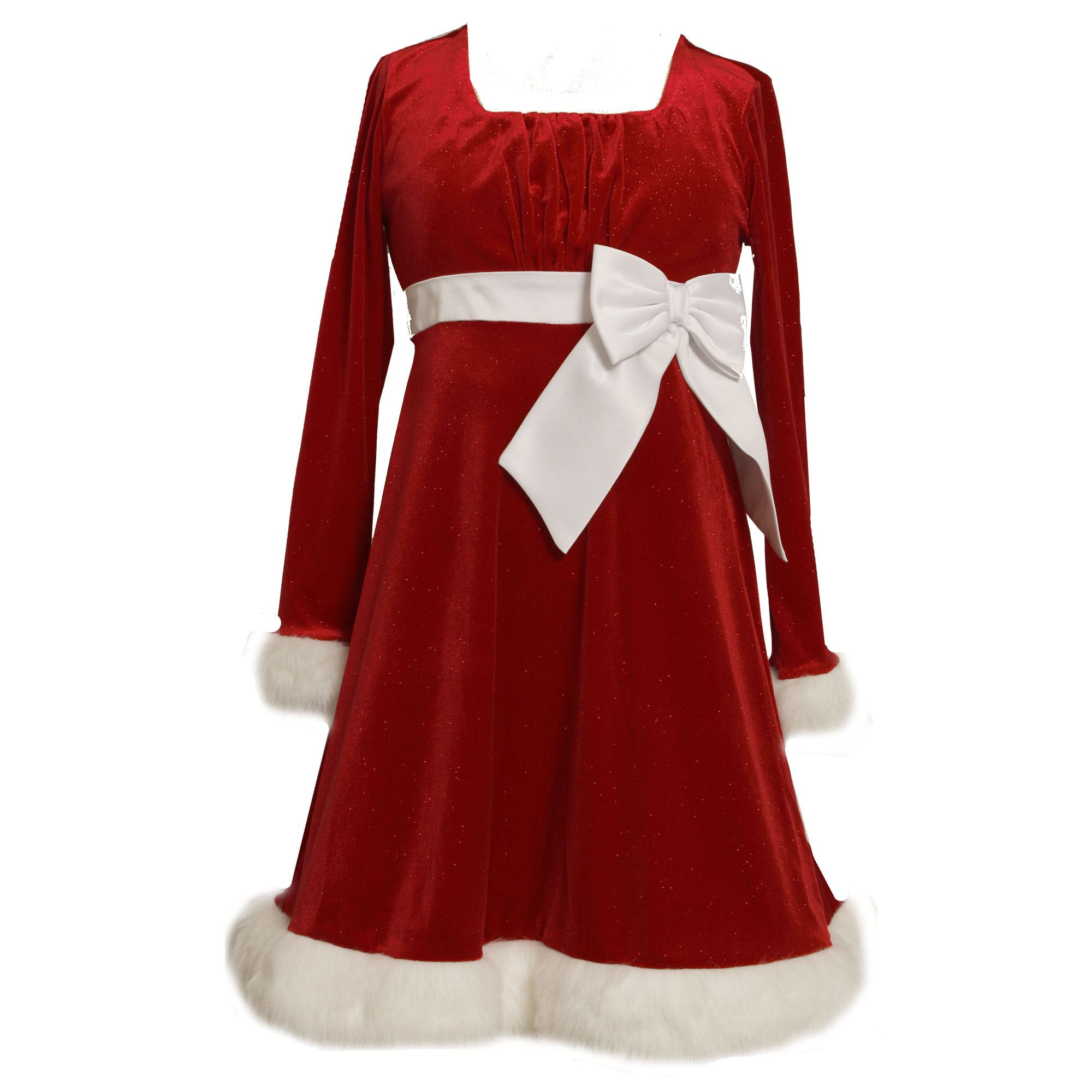 Ashley Ann Girl&#39;s 4-6x Long Sleeeve Emma Santa Dress with Bow