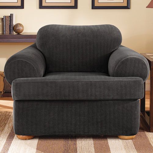 Sure Fit STRETCH PINSTRIPE 2 PIECE T CUSHION CHAIR SLIPCOVER
